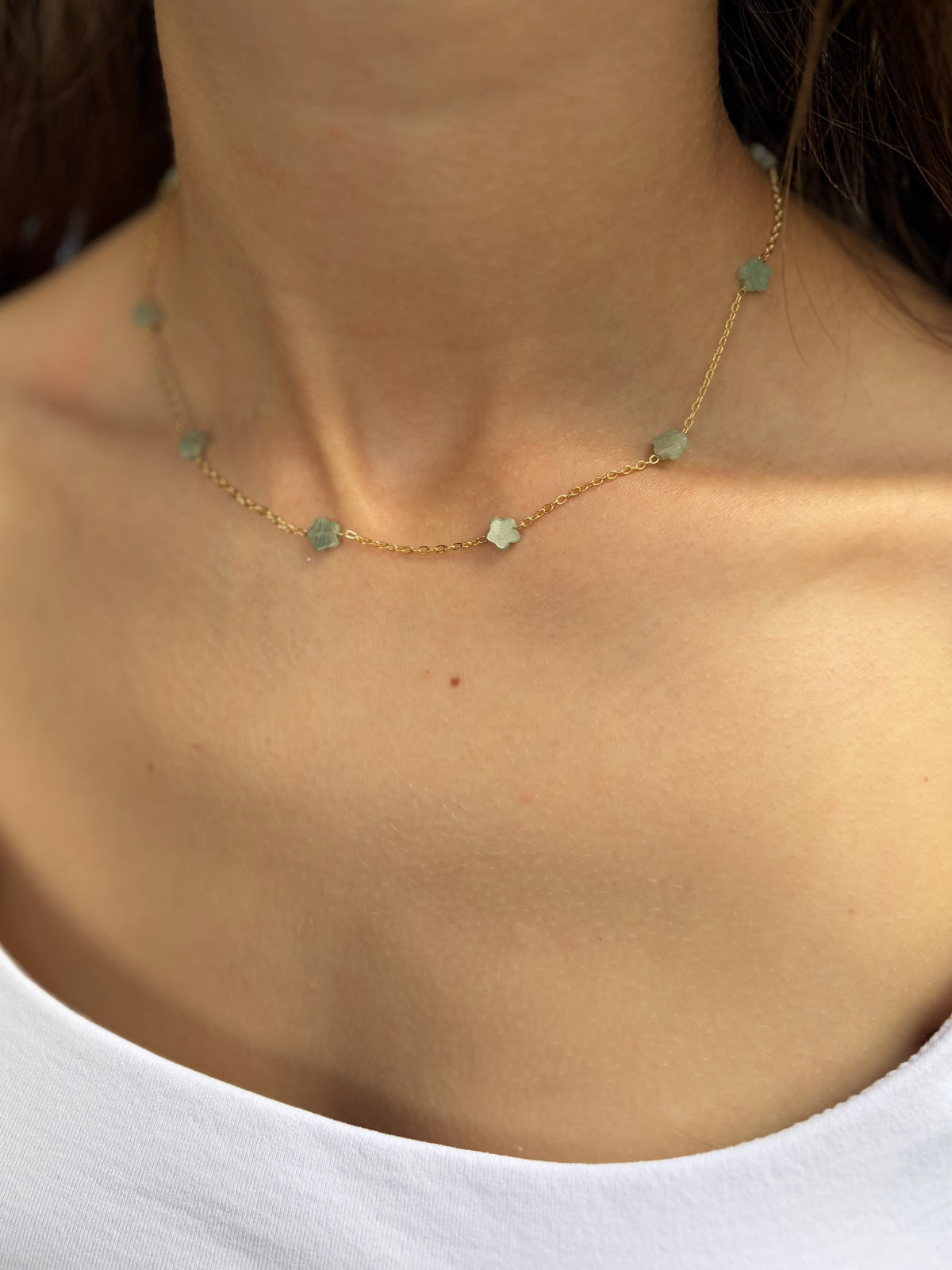 Aventurine flower Earrings and Necklace, 18K Gold Plated