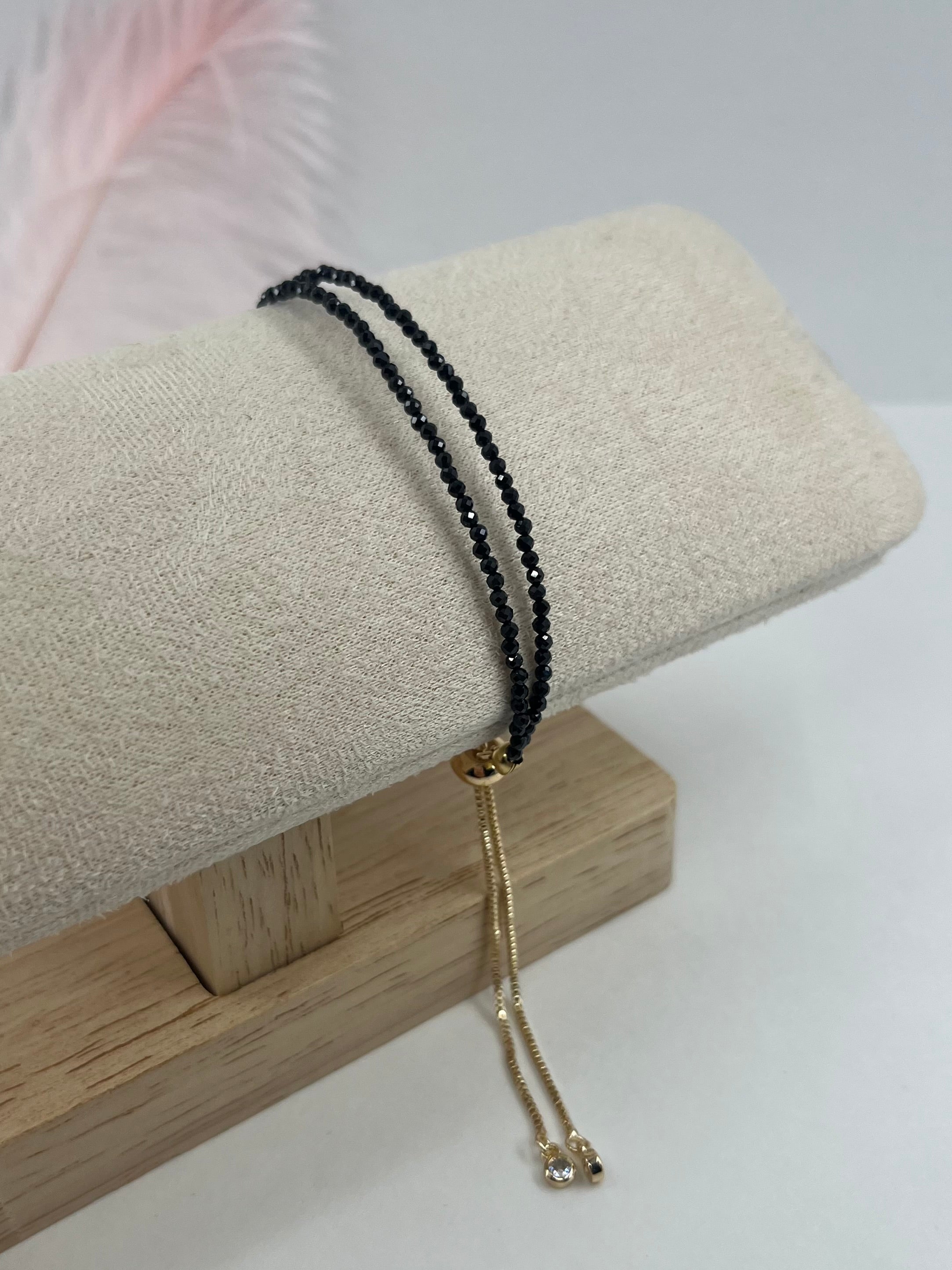 Black spinel layered bracelet with 18K Gold Plated slider