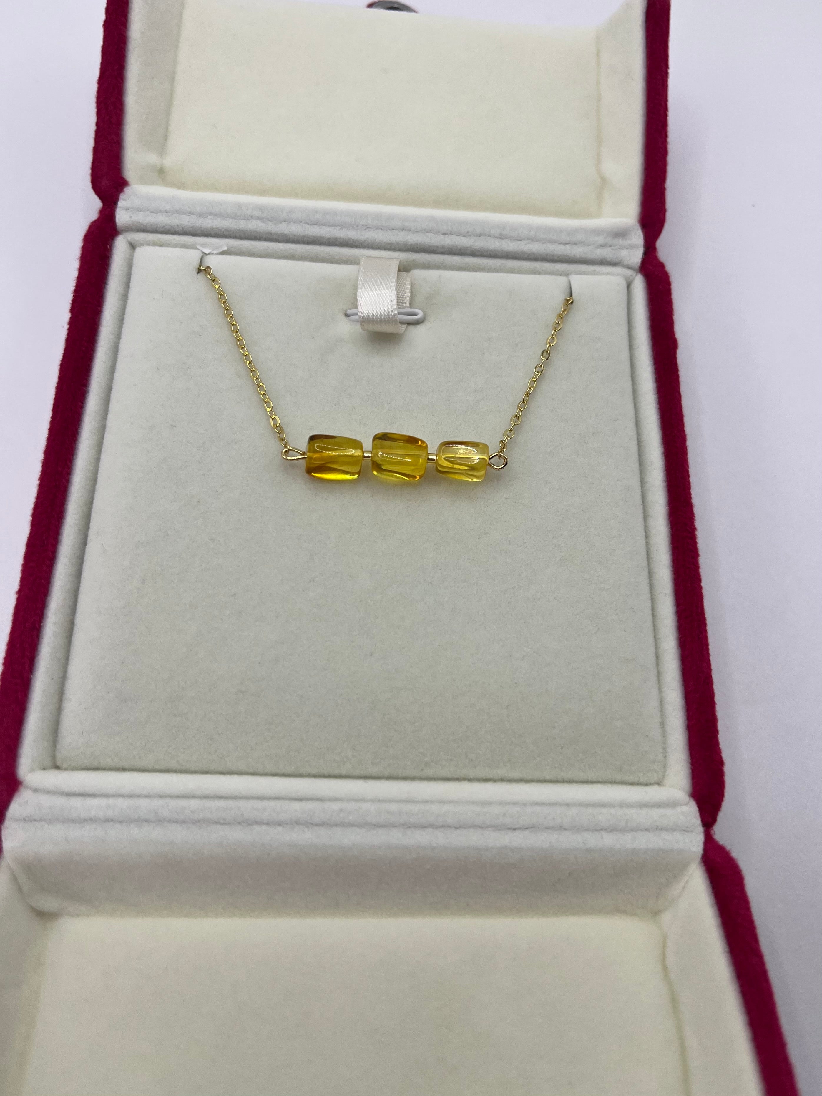 Natural Amber Necklace, chain 18k plated