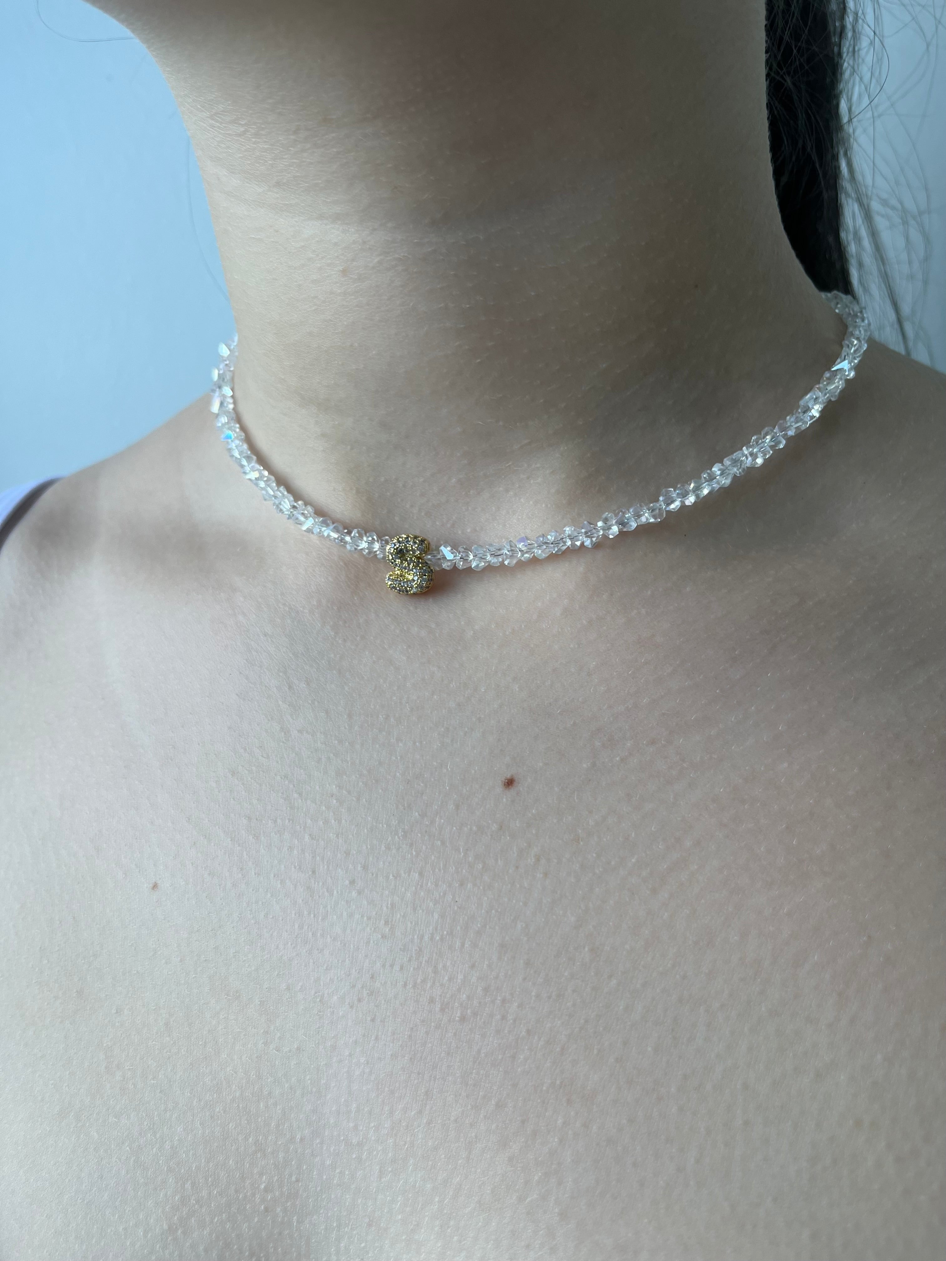 Initial Charm Clear Crystal Necklace – 18K Gold Plated, Cubic Zirconia