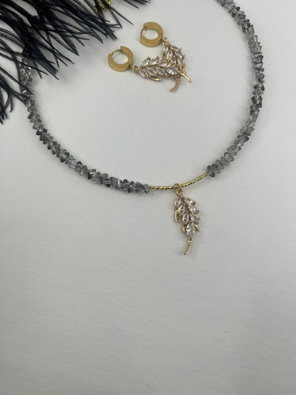 Set: Jeaf Crystal Necklace and Earrings – 18K Gold Plated, Cubic Zirconia