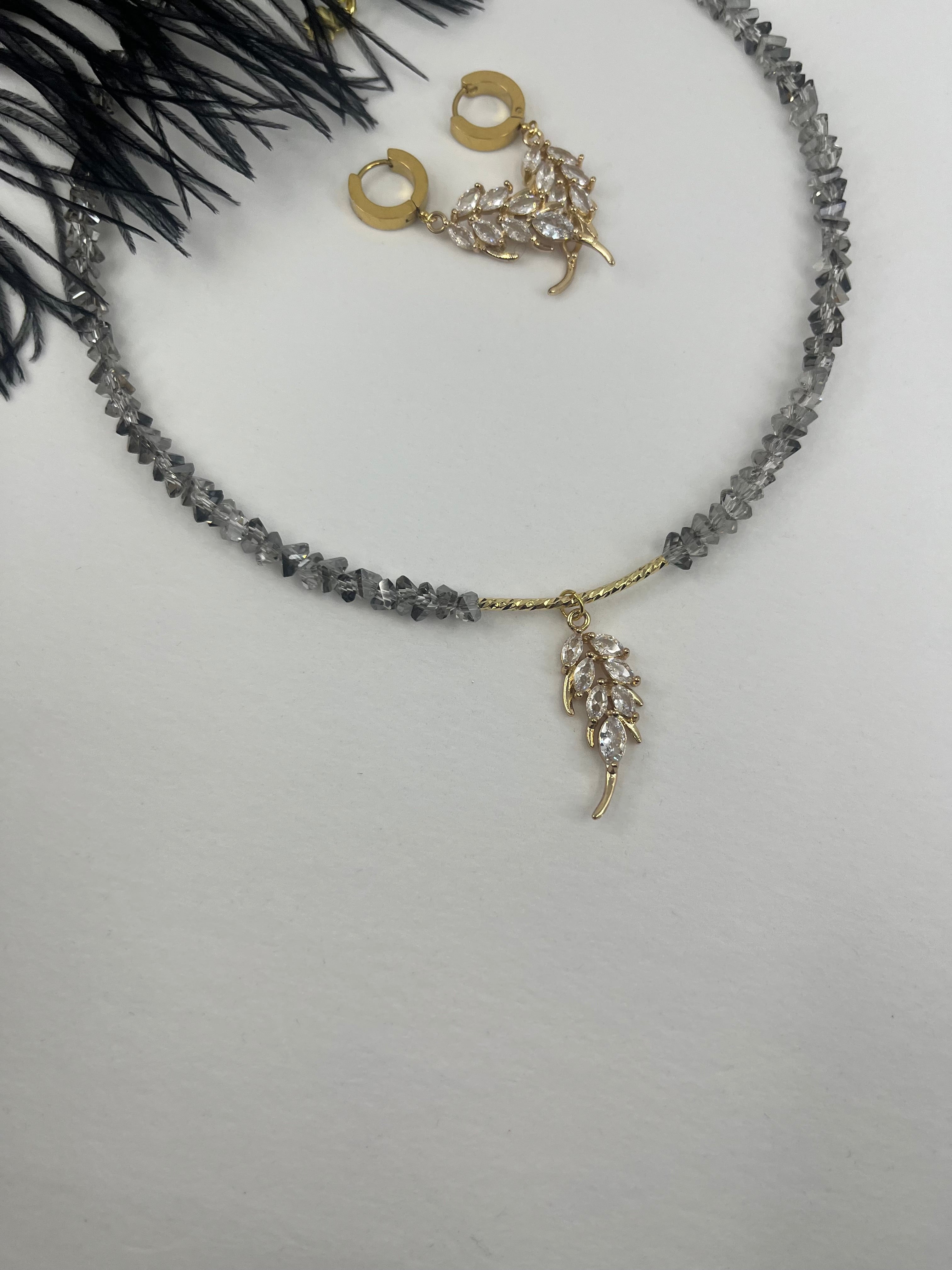 Set: Jeaf Crystal Necklace and Earrings – 18K Gold Plated, Cubic Zirconia
