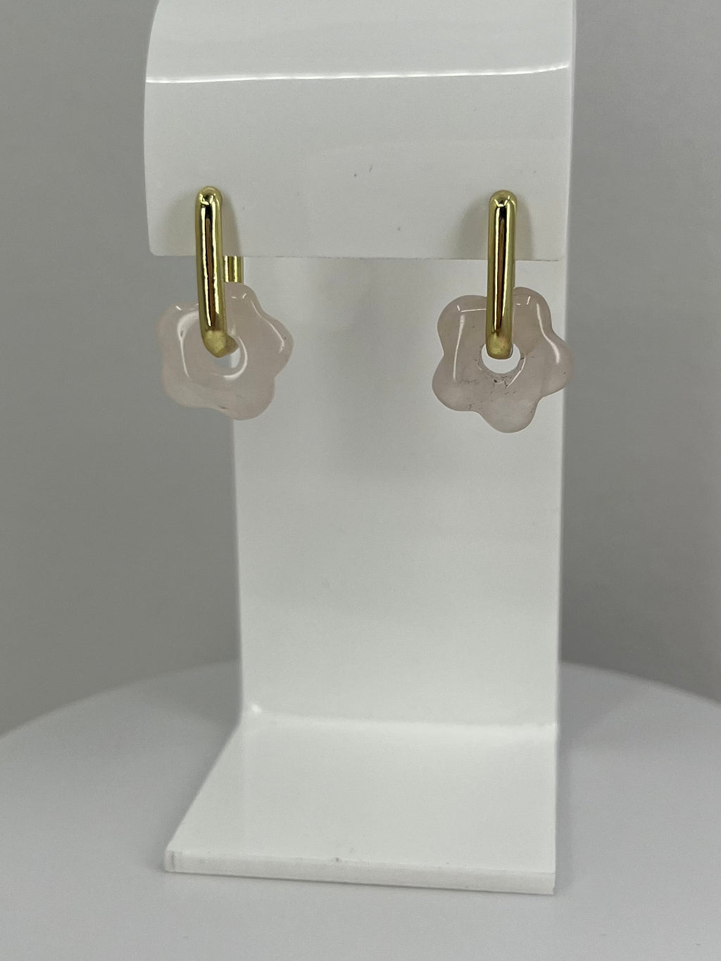 Rose Quartz flower Earrings,18K Gold Plated