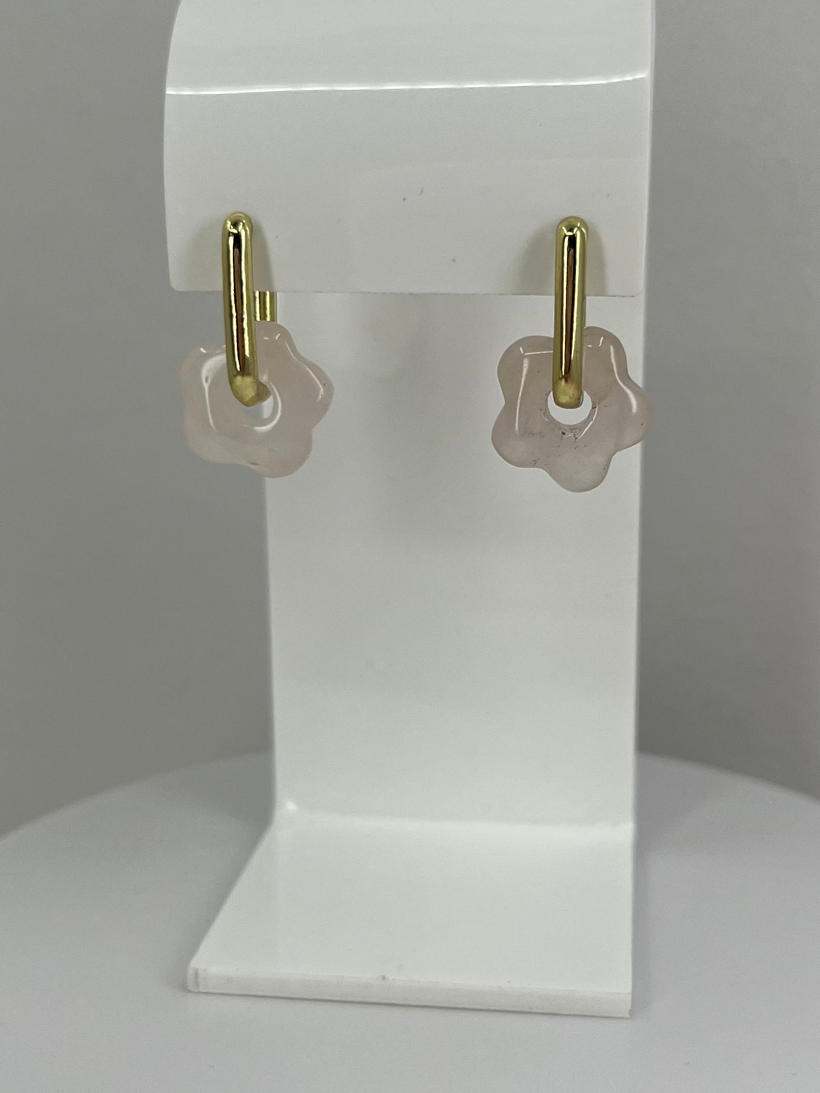 Rose Quartz flower Earrings,18K Gold Plated