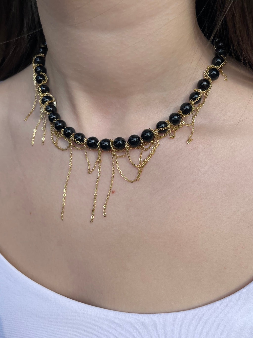 Black Onyx Layered necklace– 18K Gold Plated Chain