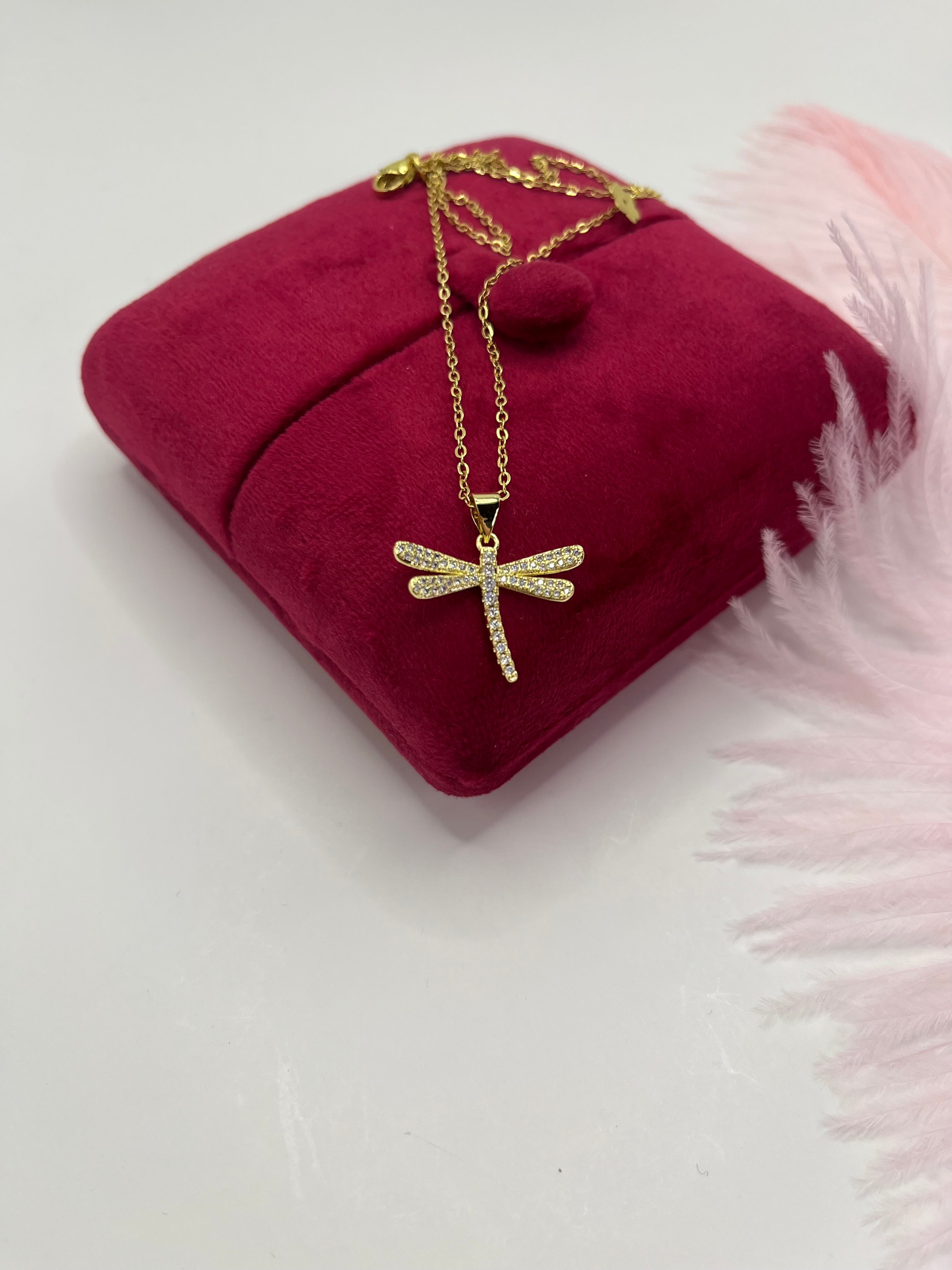 Dragonfly Necklace, pendant  Real 18K Gold Plated