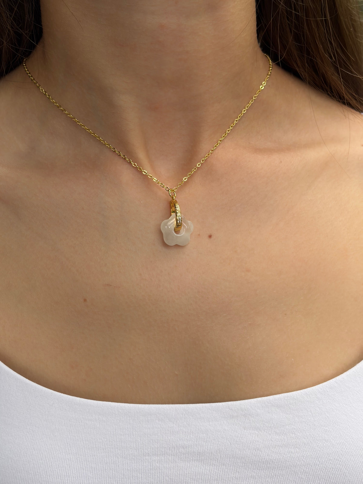 Clear Quartz flower Earrings and Necklace,18K Gold Plated