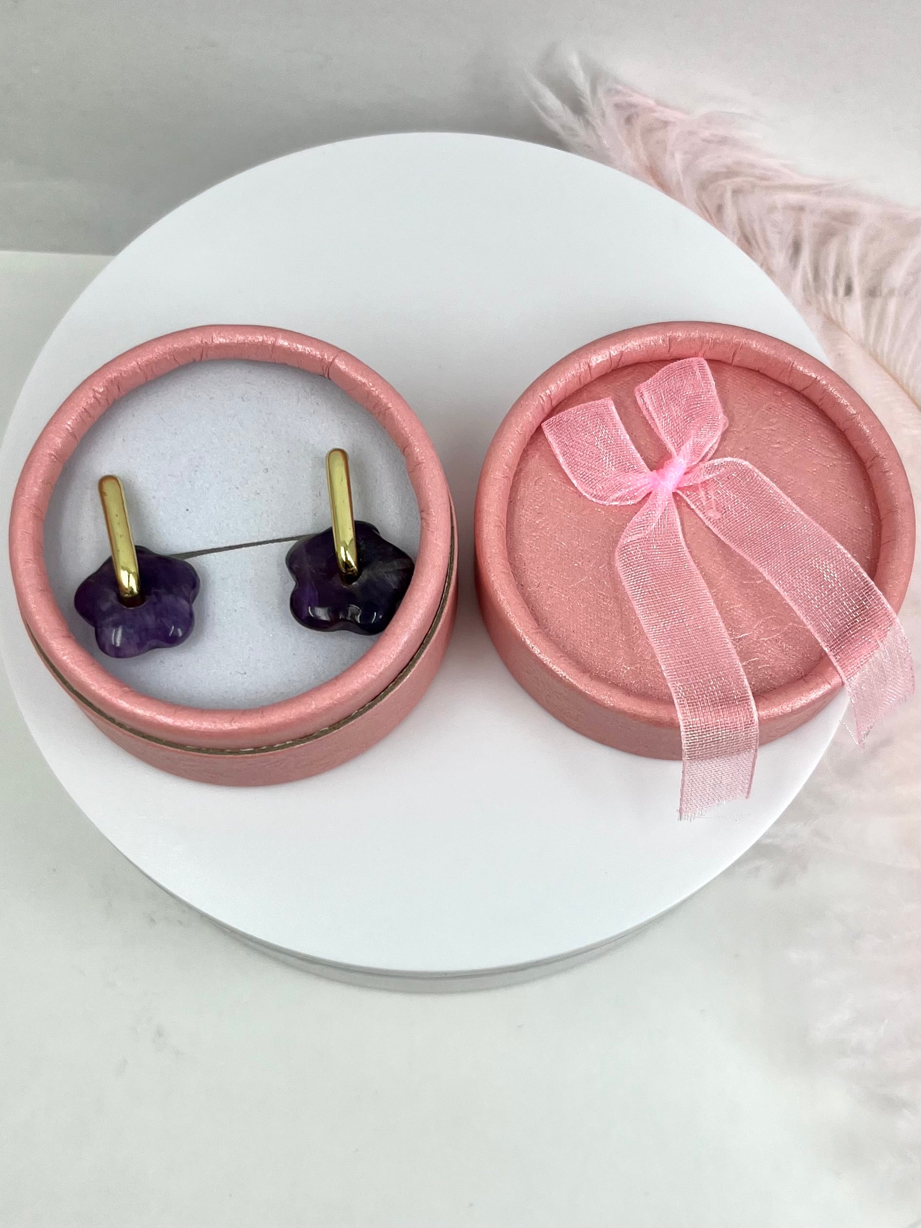 Amethyst flower Earrings, 18K Gold Plated
