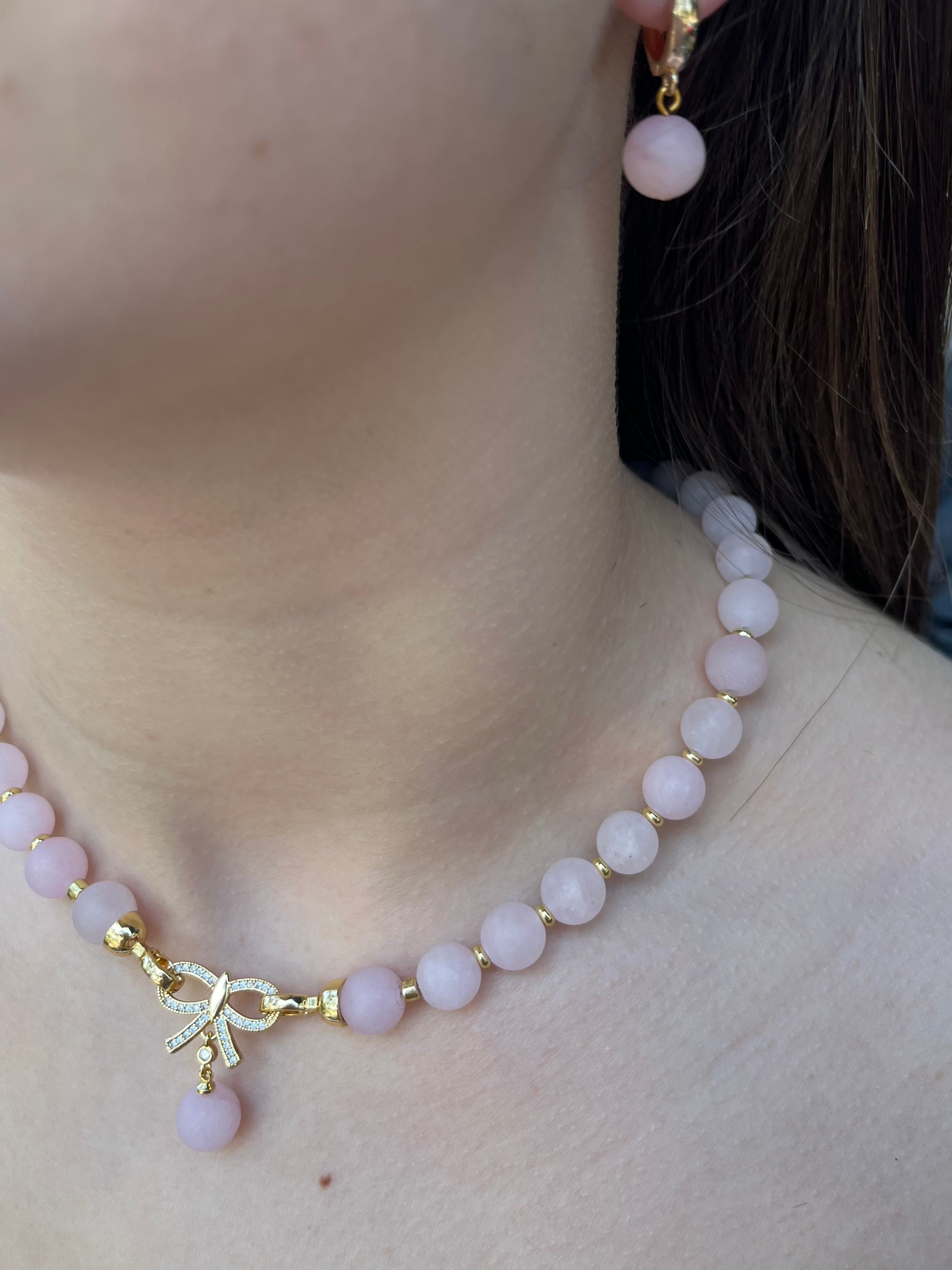 Set: Rose Quartz Necklace and Earrings