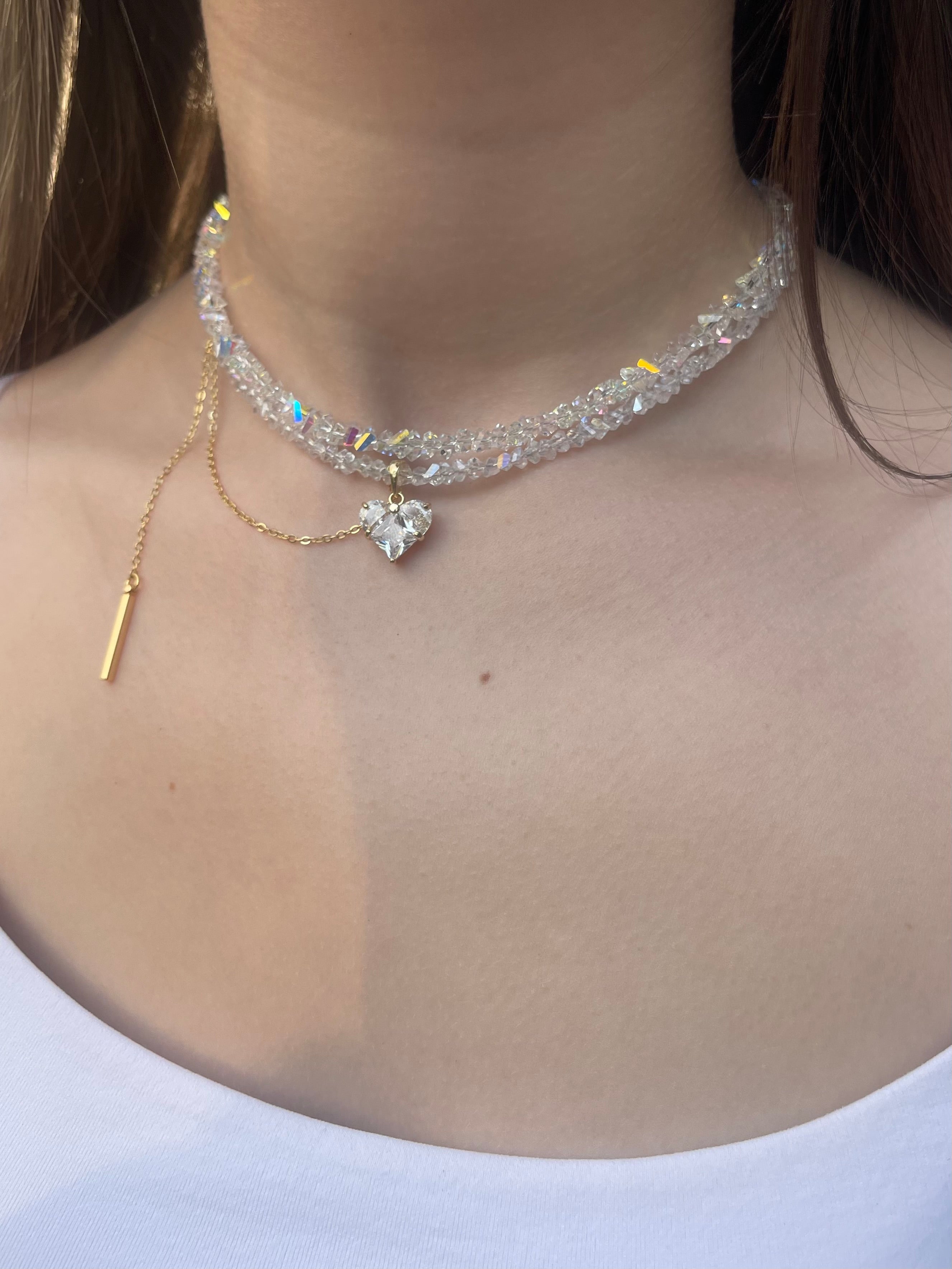 Set: Heart Crystal Choker Necklace and Earrings – 18K Gold Plated, Cubic Zirconia, Nickel Free
