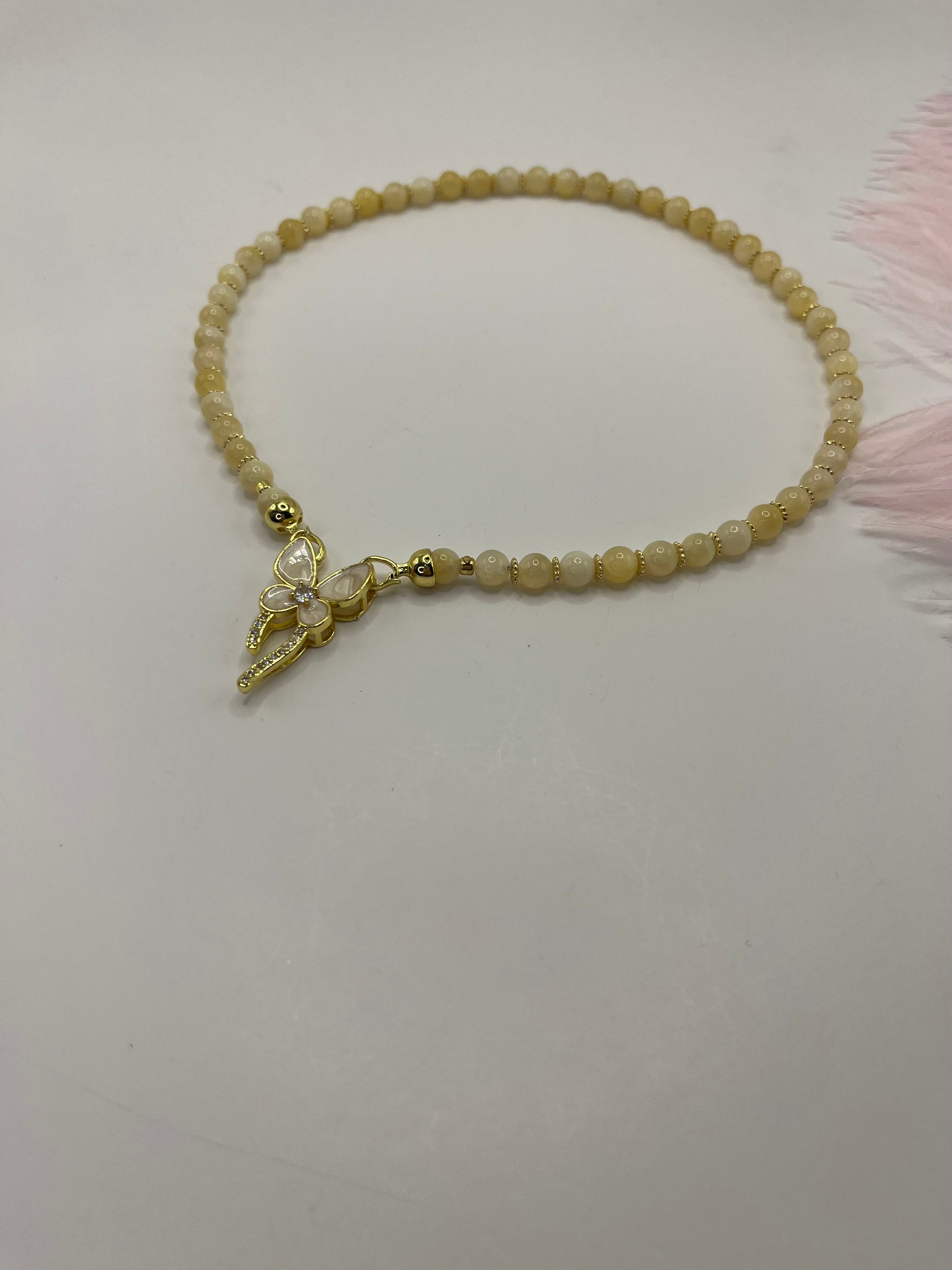 Topaz Jade Choker Necklace : 18K Gold Plated Zirconia Butterfly Clasp