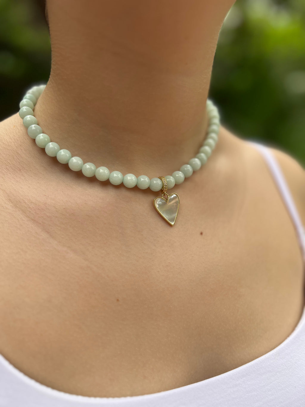 Natural Malaysia Jade Necklace with 18K Gold Heart Pendant