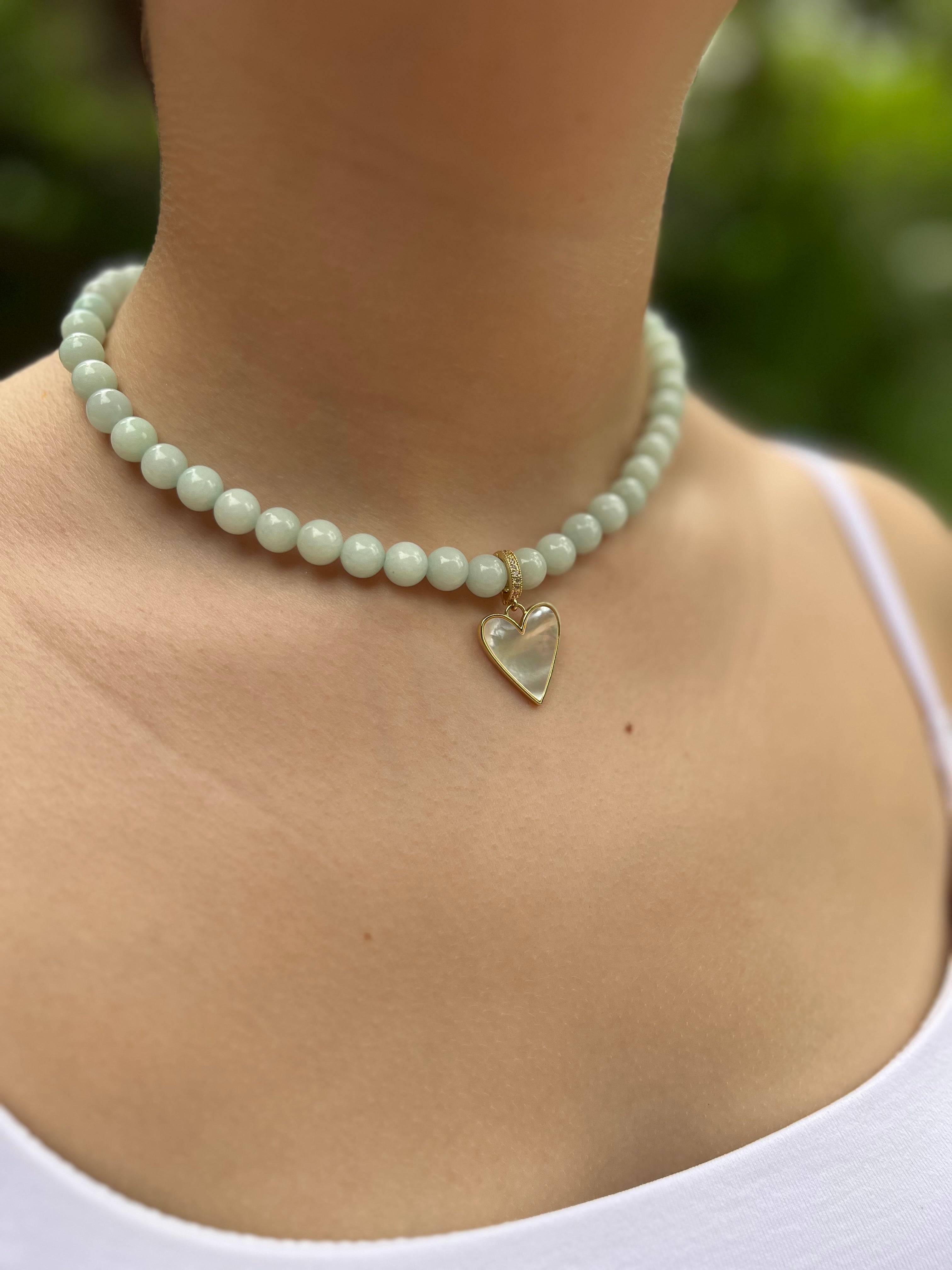 Natural Malaysia Jade Necklace with 18K Gold Heart Pendant