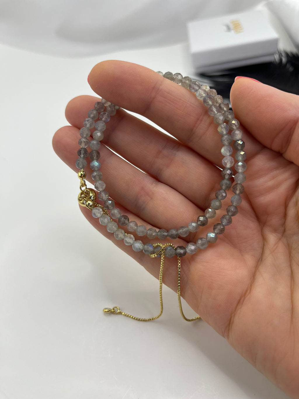 Labradorite Slider Y-Necklace, 18k gold plated