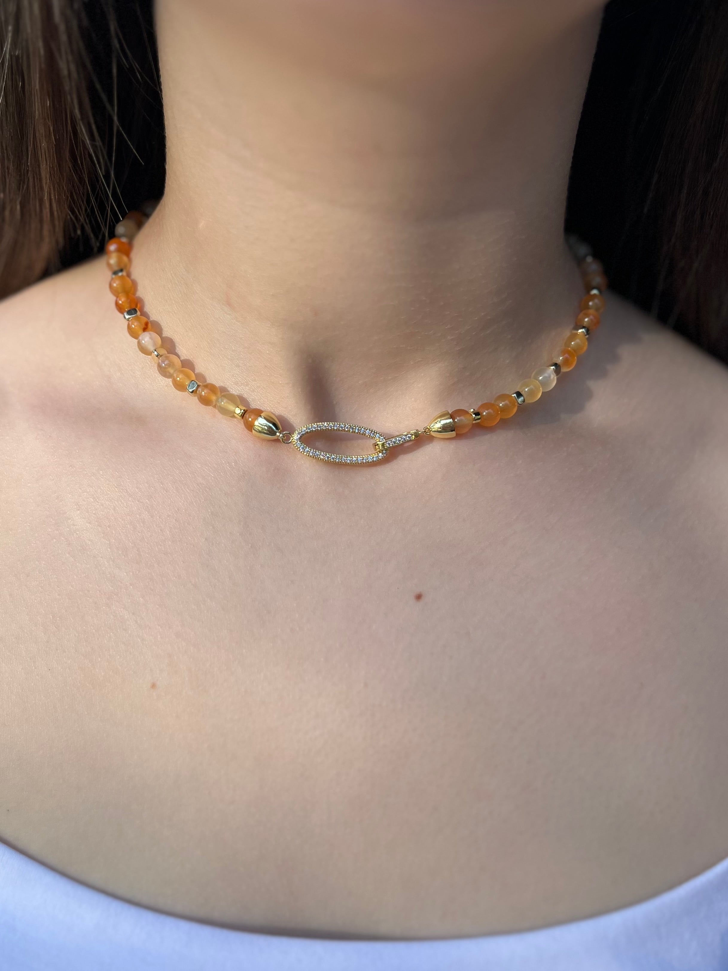 Natural Carnelian Necklace with 18K Gold Clasp