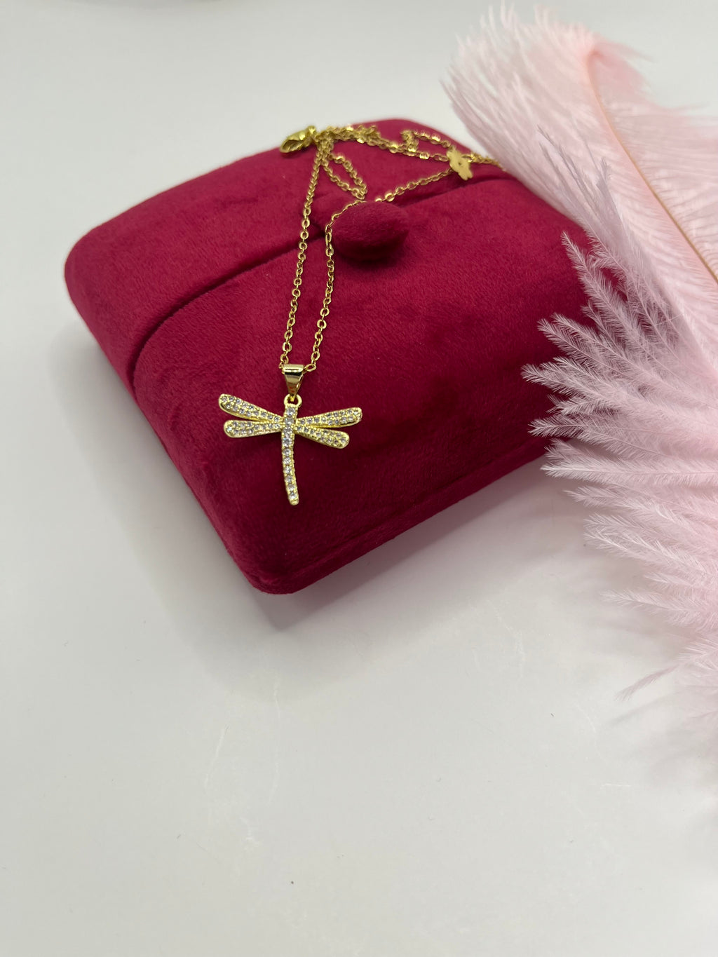 Dragonfly Necklace, pendant  Real 18K Gold Plated