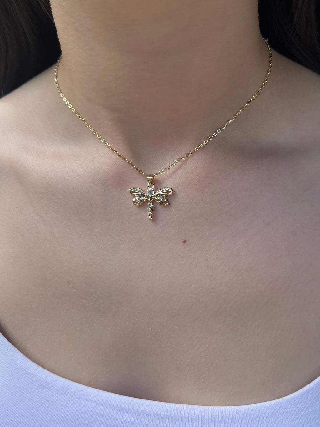 Dragonfly Choker Necklace, Real 18K Gold Plated