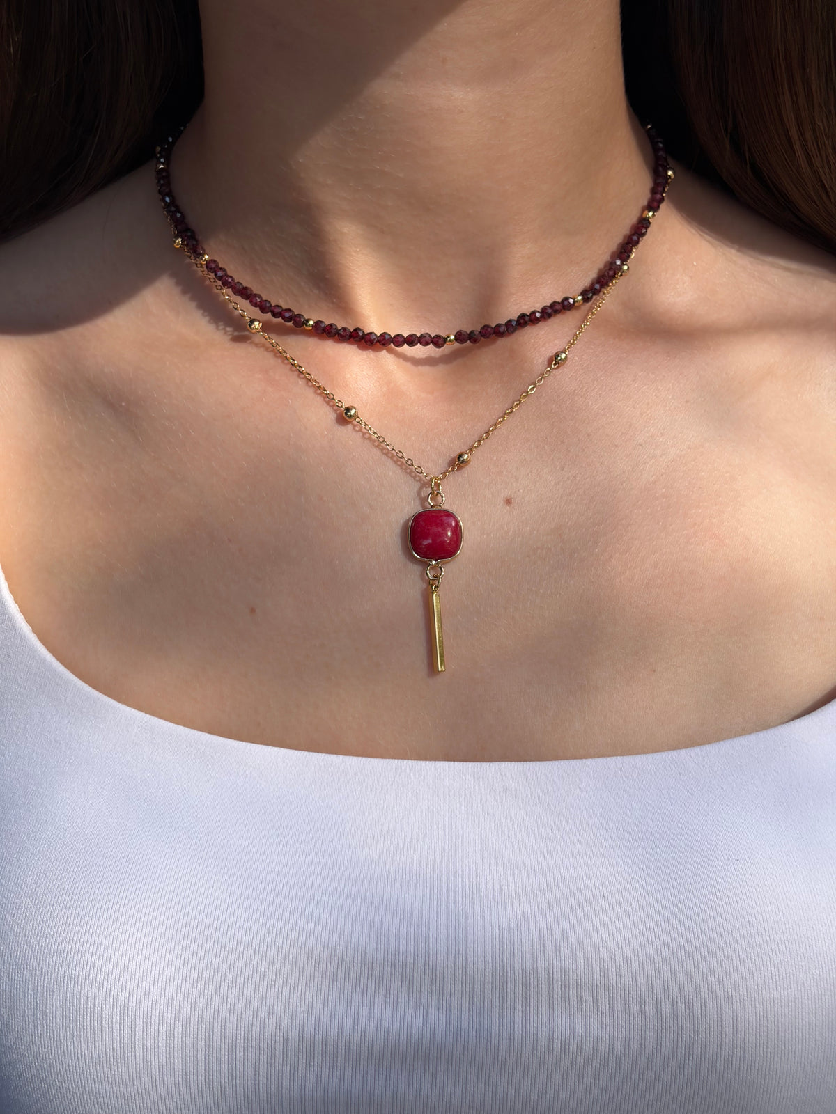 Layered Garnet necklace, jewelry set