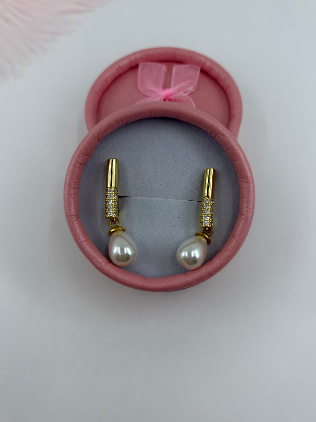 Pearl Drop Zirconia Earrings, 18K gold plated