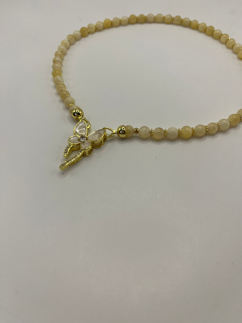Topaz Jade Choker Necklace : 18K Gold Plated Zirconia Butterfly Clasp
