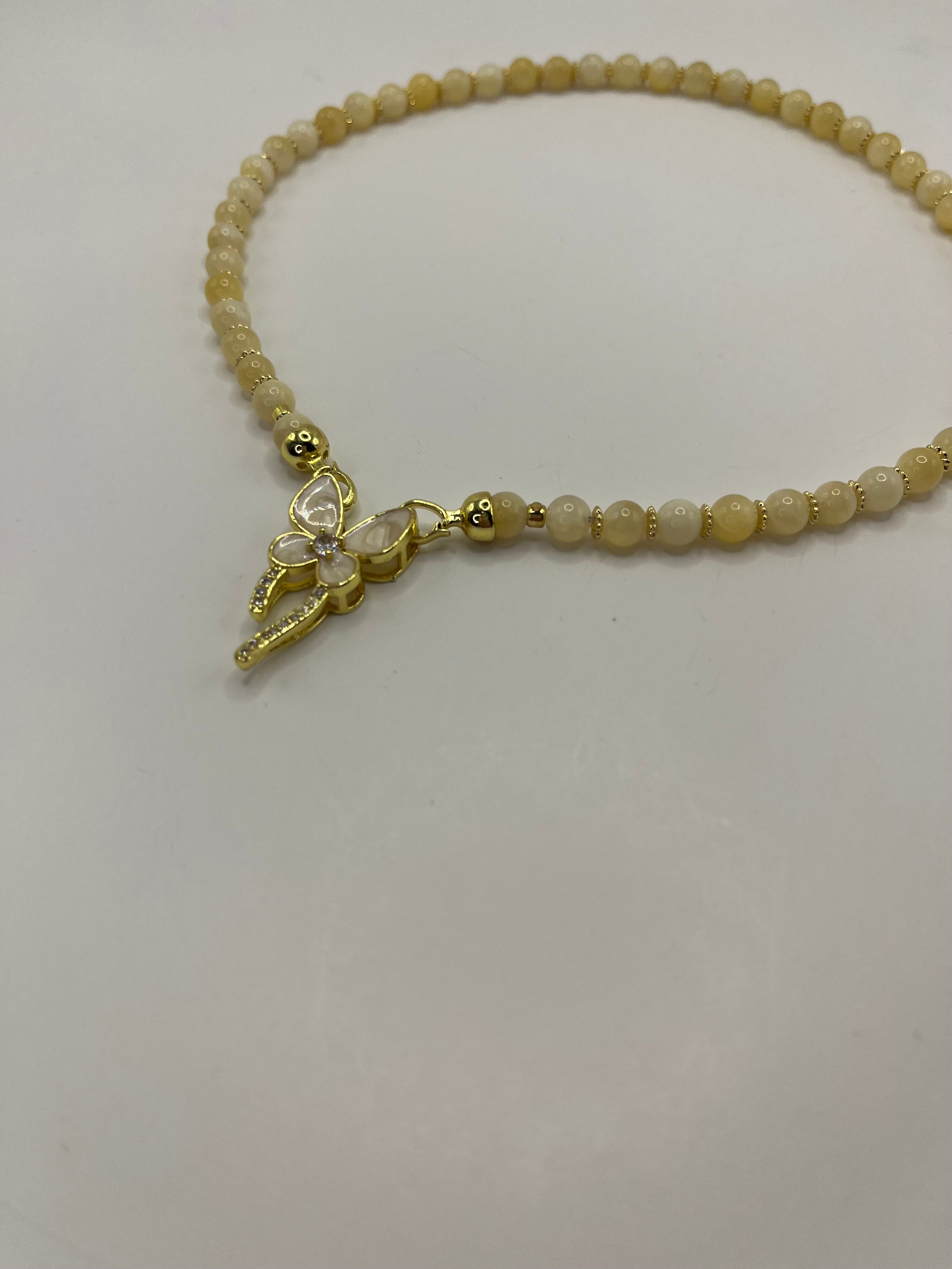 Topaz Jade Choker Necklace : 18K Gold Plated Zirconia Butterfly Clasp