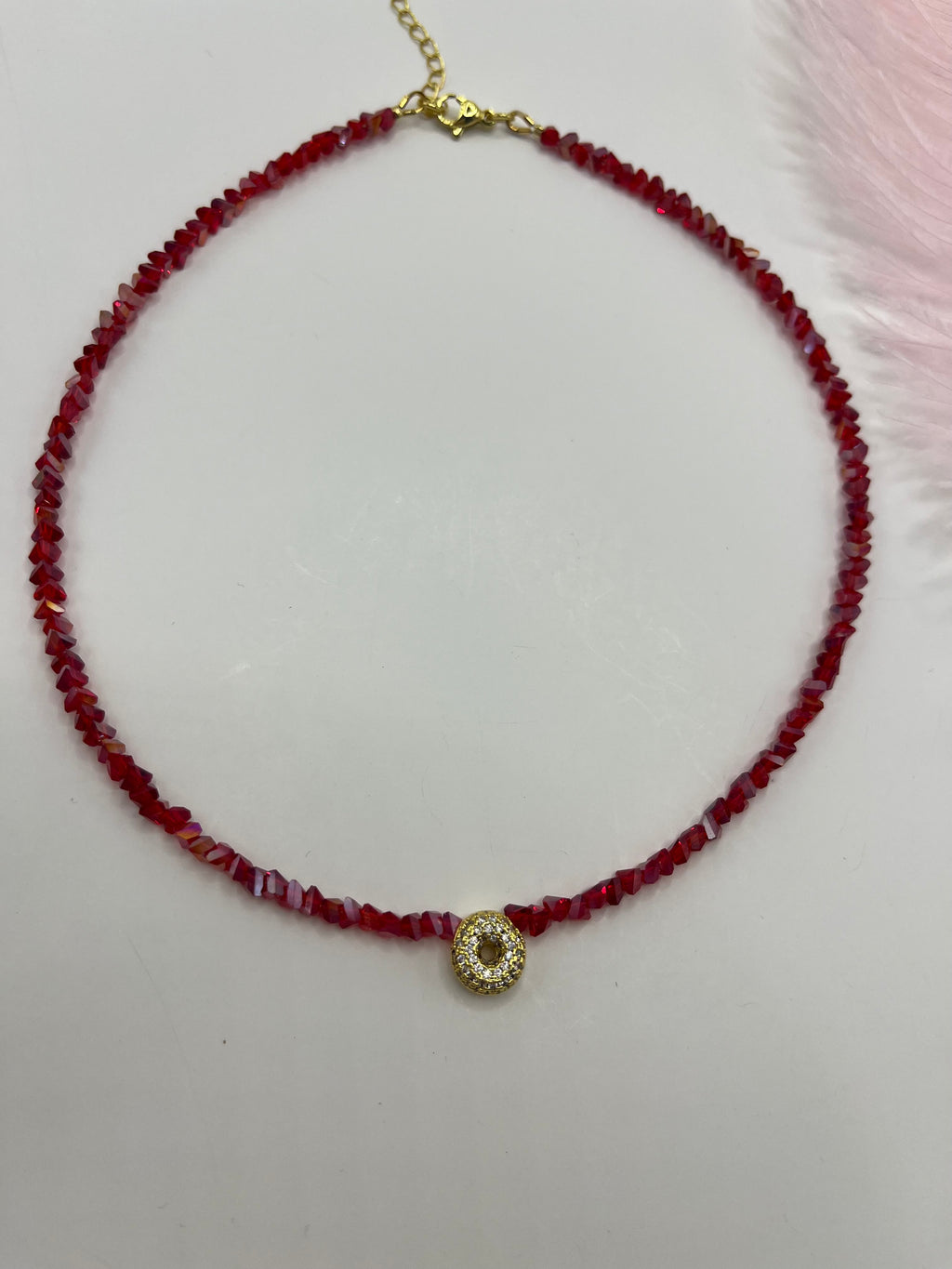 Initial Charm Red Crystal Necklace – 18K Gold Plated, Cubic Zirconia
