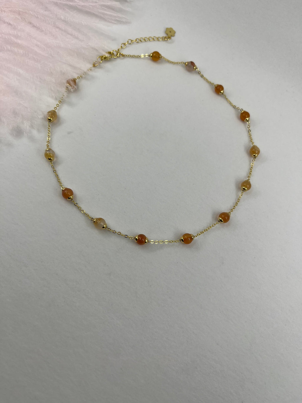 Natural Carnelian Necklace with 18K Gold chain