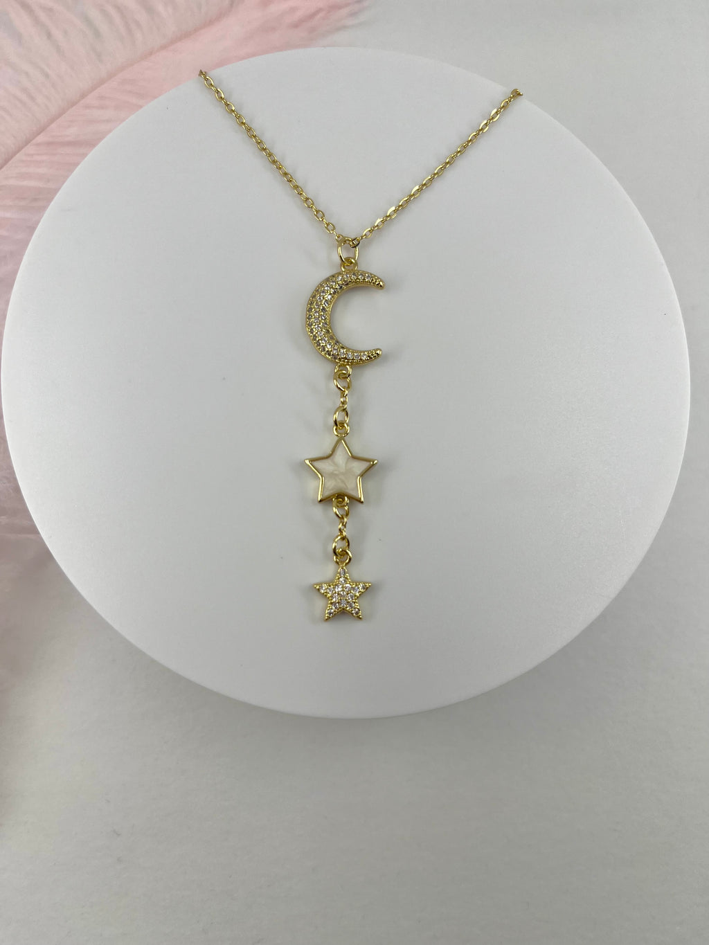 Zirconia Star and Moon Choker Necklace, Real 18K Gold Plated