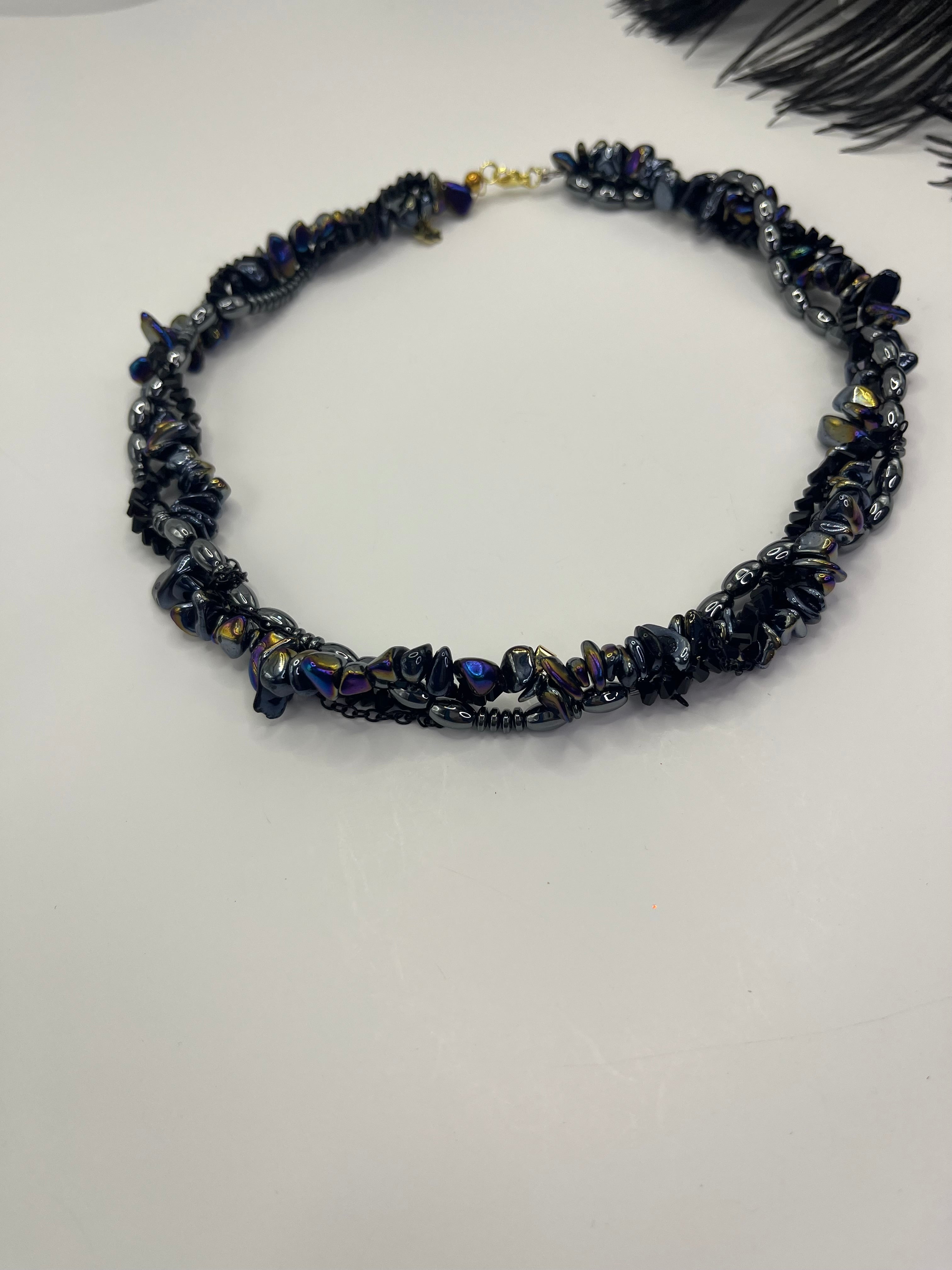 Layered Hematite choker necklace