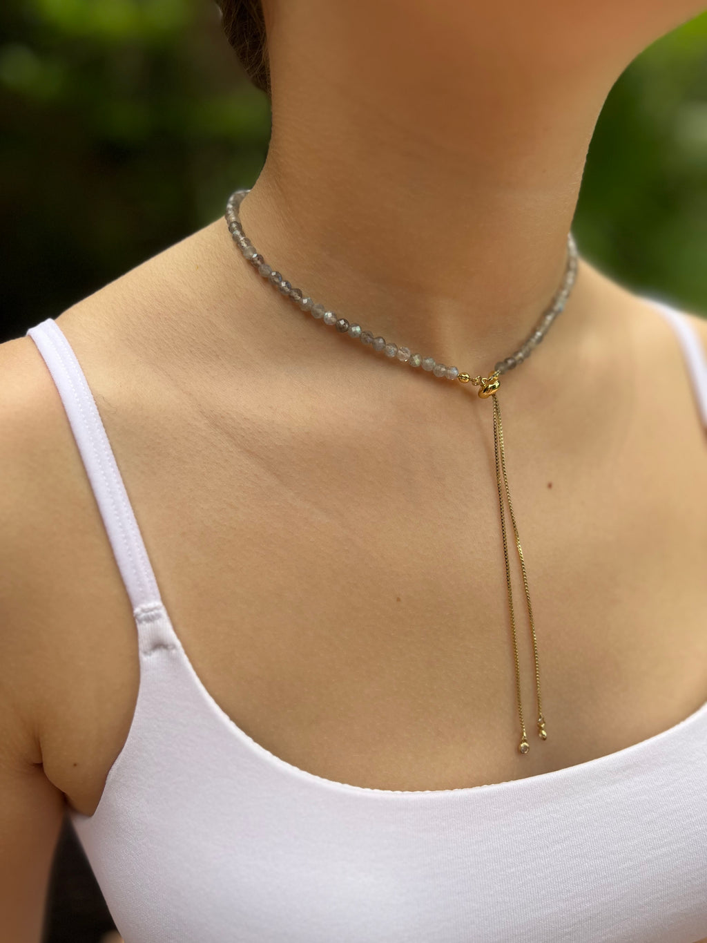 Labradorite Slider Y-Necklace, 18k gold plated