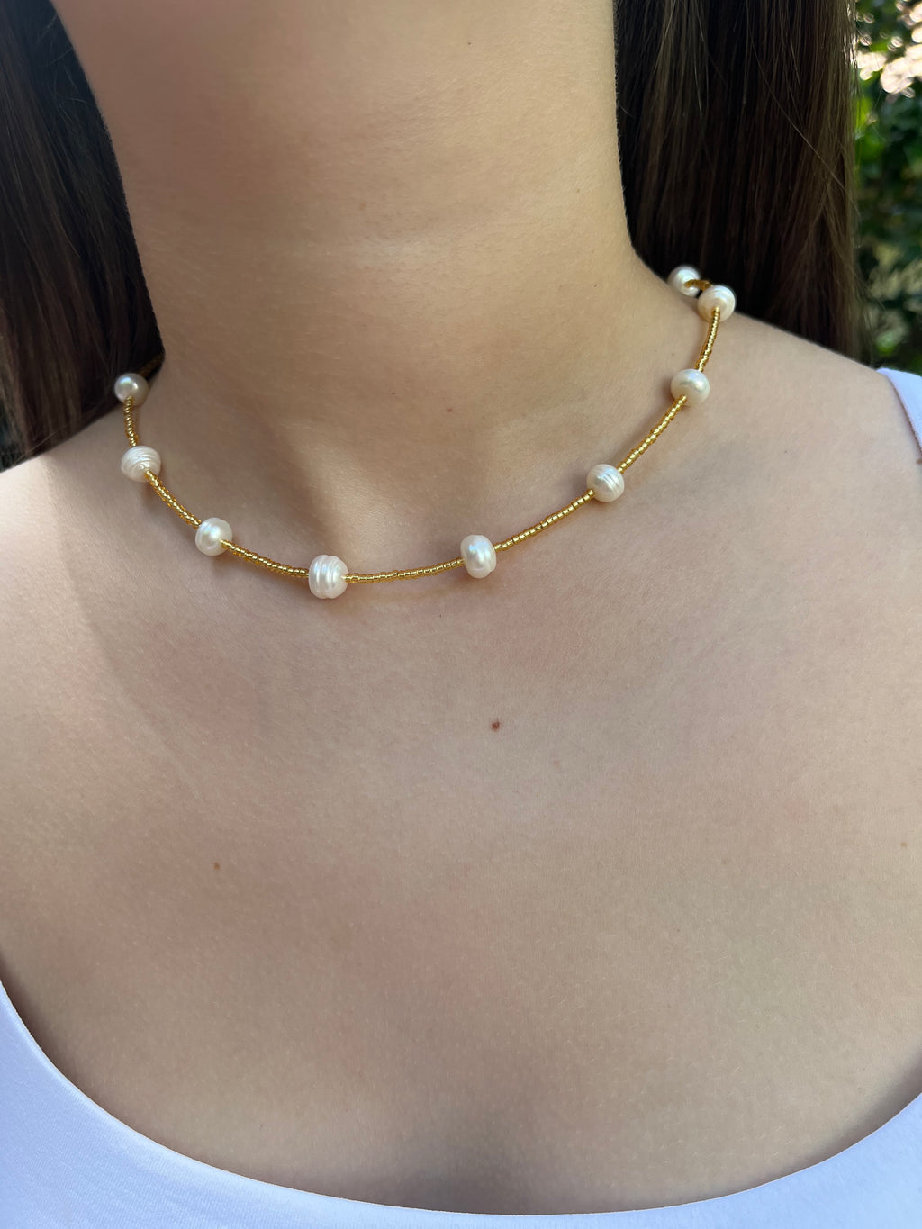Freshwater Pearl & Miyuki Glass Bead Necklace – 18K Gold Plated Clasp