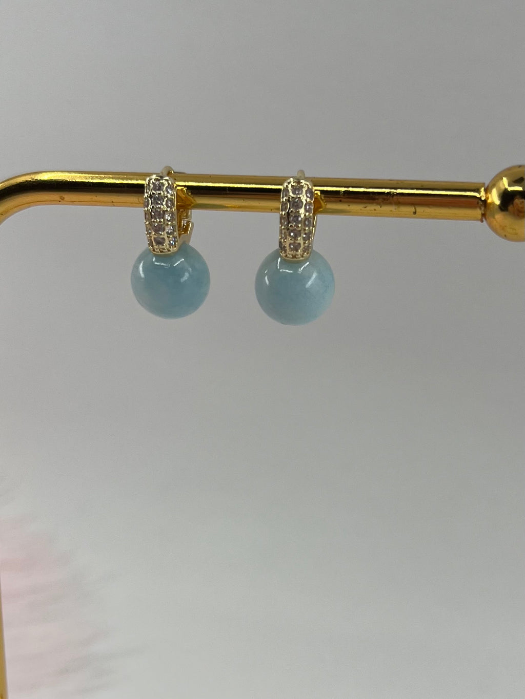 Natural light blue Jade Gold Zirconia Earrings
