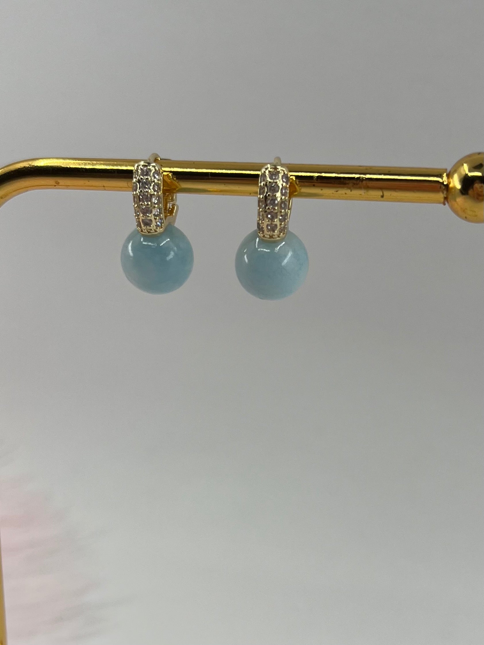 Natural light blue Jade Gold Zirconia Earrings