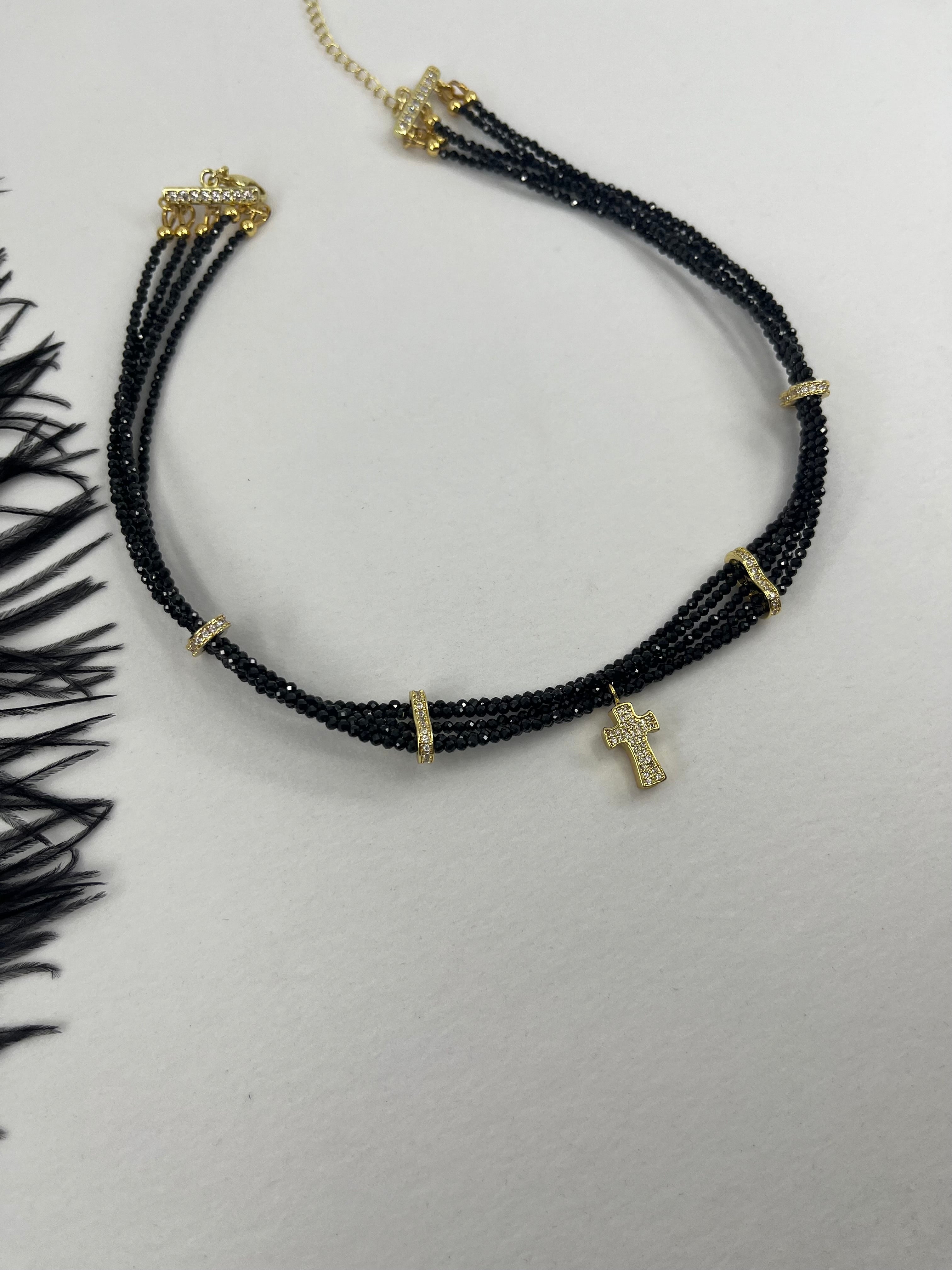 Layered Spinel choker, zirconia 18K Gold Plated spacer and clasp