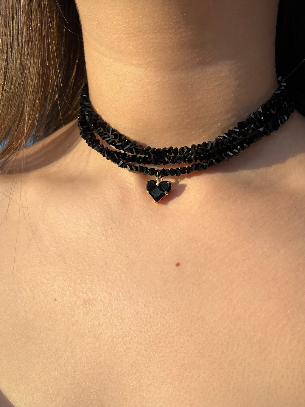Layered Heart Black Crystal Choker – 18K Gold Plated, Cubic Zirconia, Nickel Free
