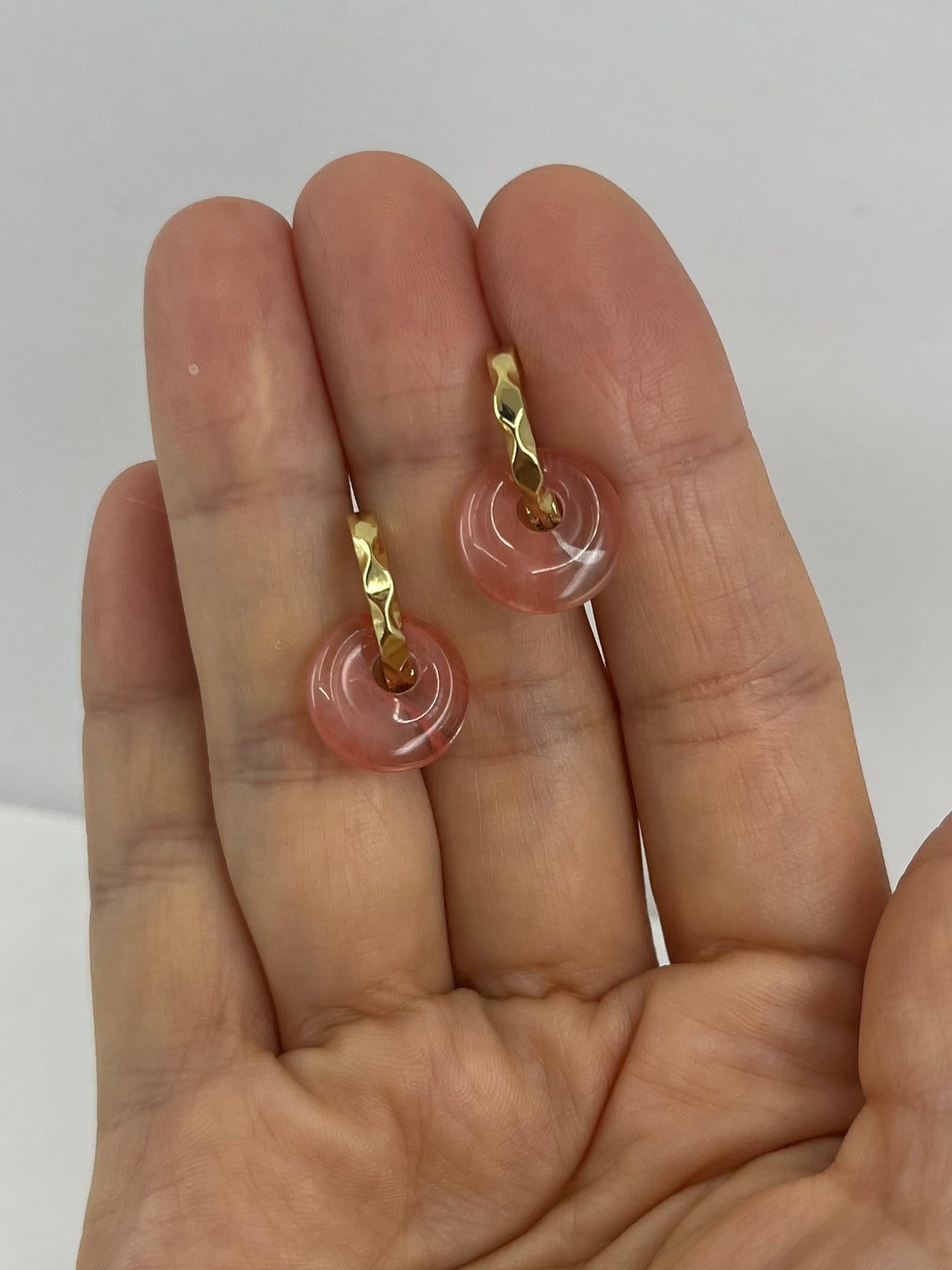 Cherry quartz donut Earrings,18K Gold Plated