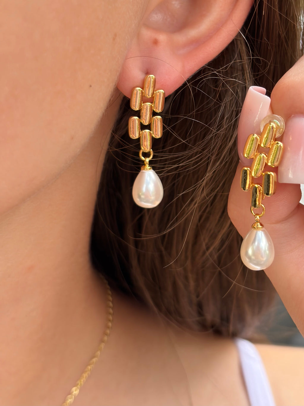 Pearl Drop Earrings, 18K gold plated