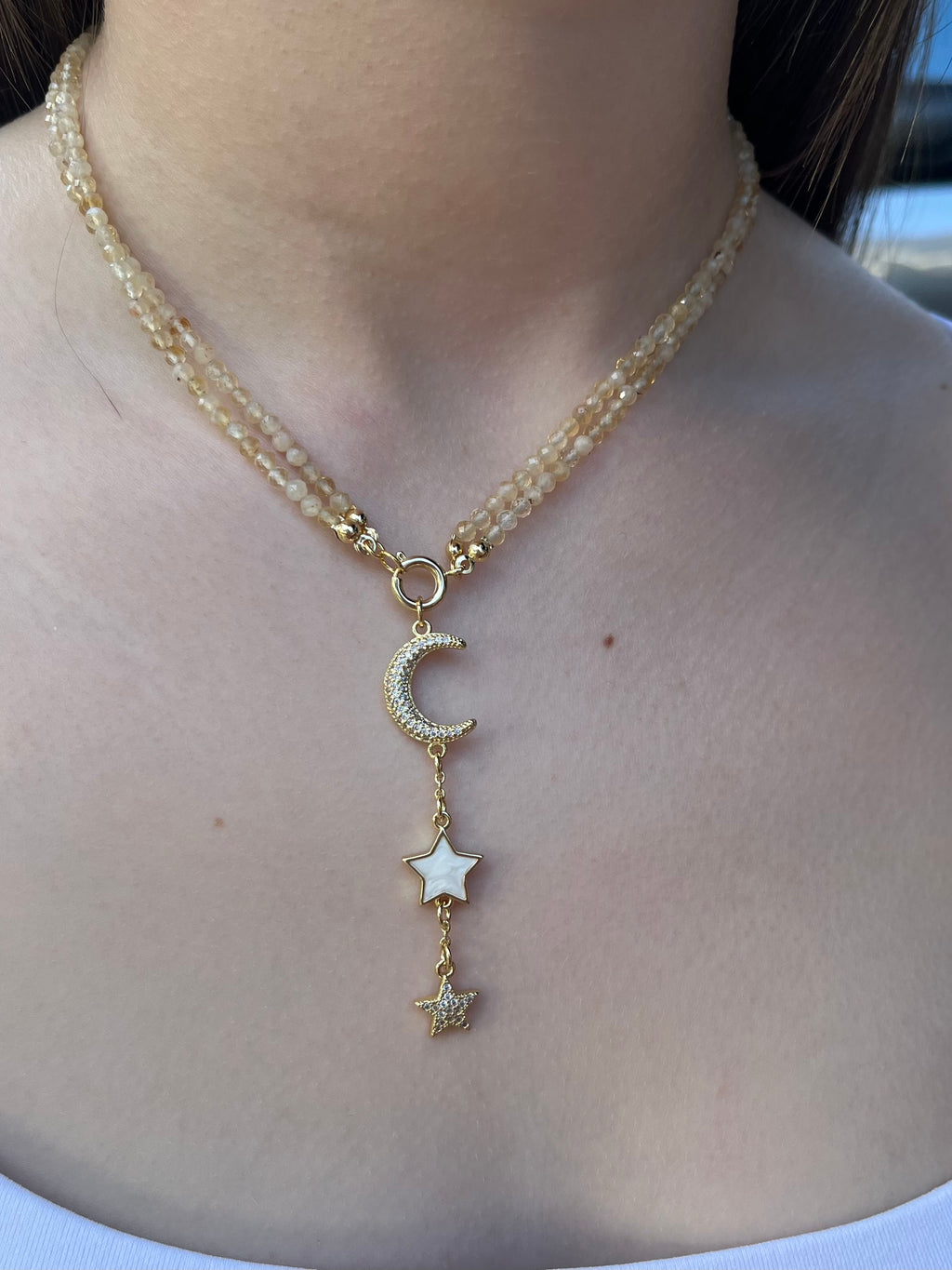 Citrine Y-Necklace, 18k gold plated
