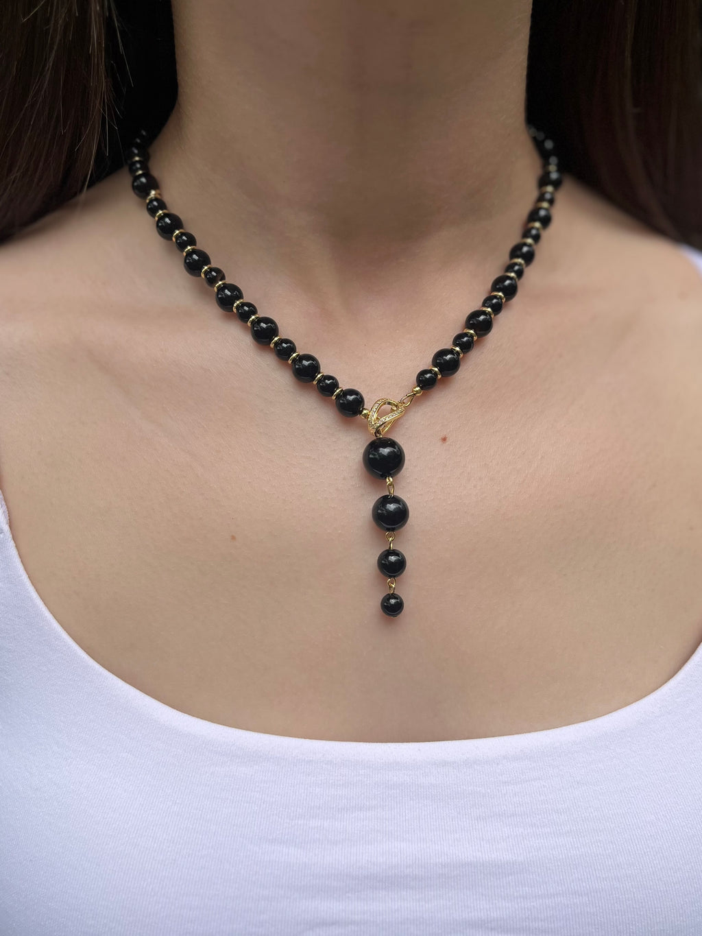 Set: Black Onyx Necklace and Earrings:18K Gold Plated