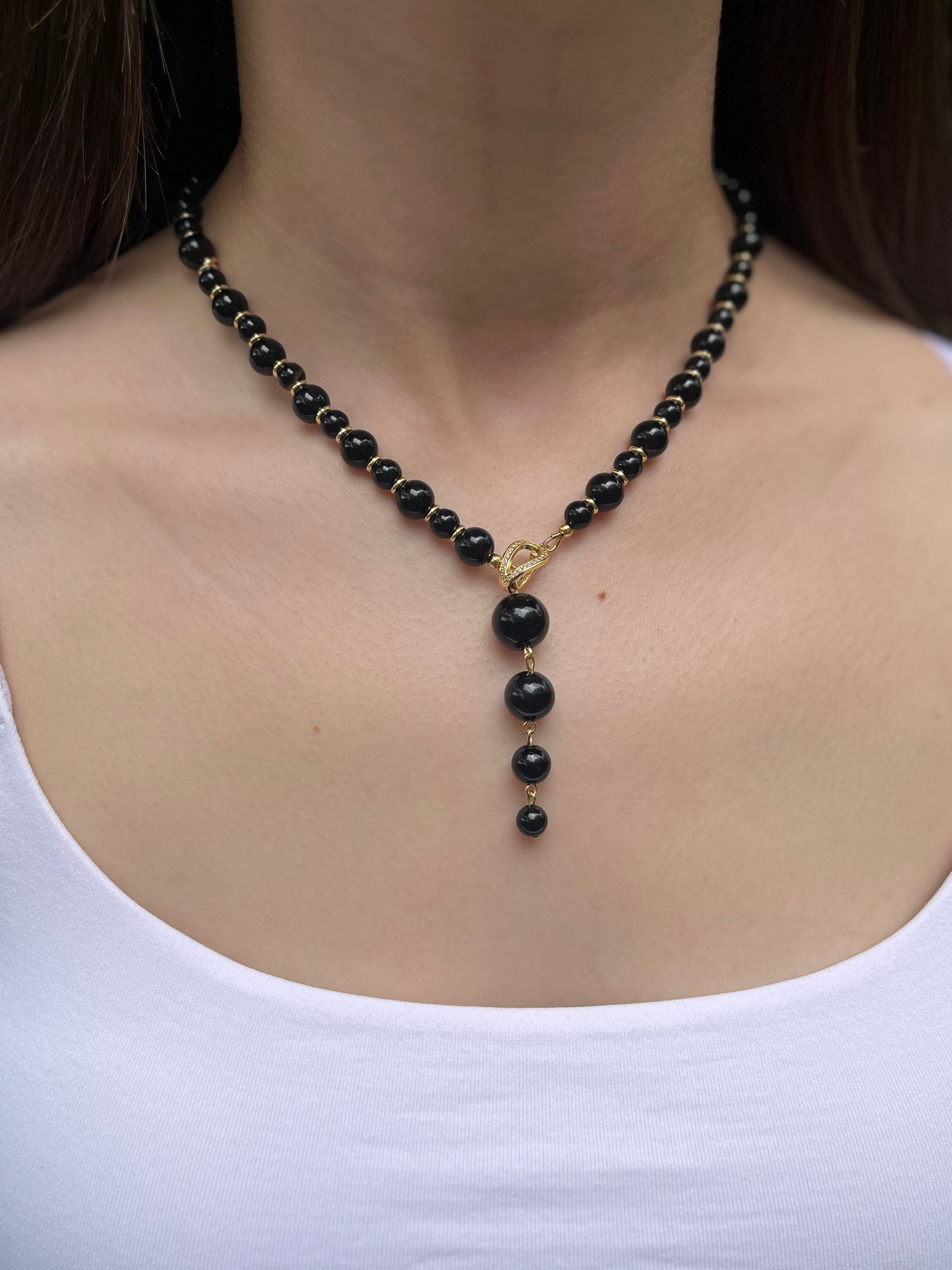 Set: Black Onyx Necklace and Earrings:18K Gold Plated