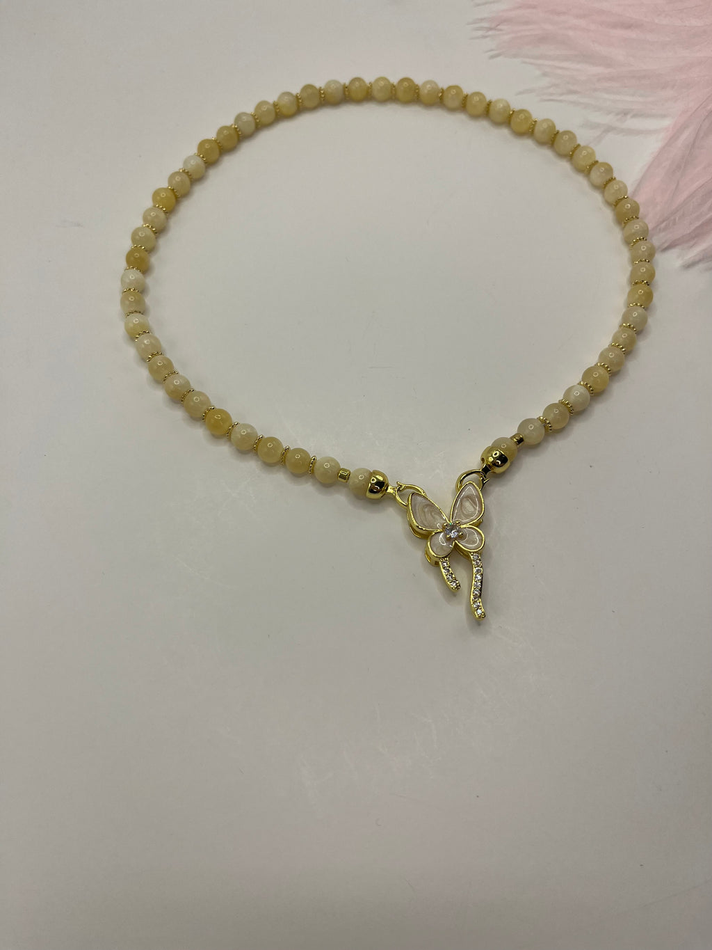 Topaz Jade Choker Necklace : 18K Gold Plated Zirconia Butterfly Clasp