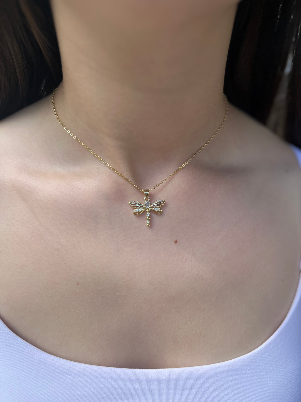 Dragonfly Choker Necklace, Real 18K Gold Plated