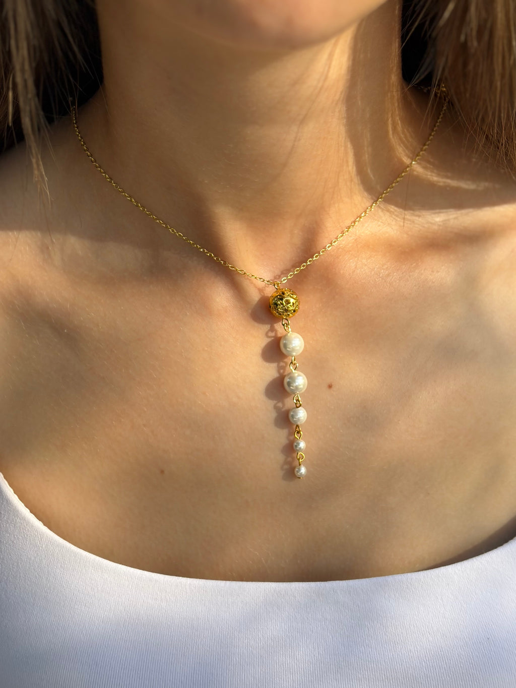 Long Pearl Shell Drop Earrings and Necklace