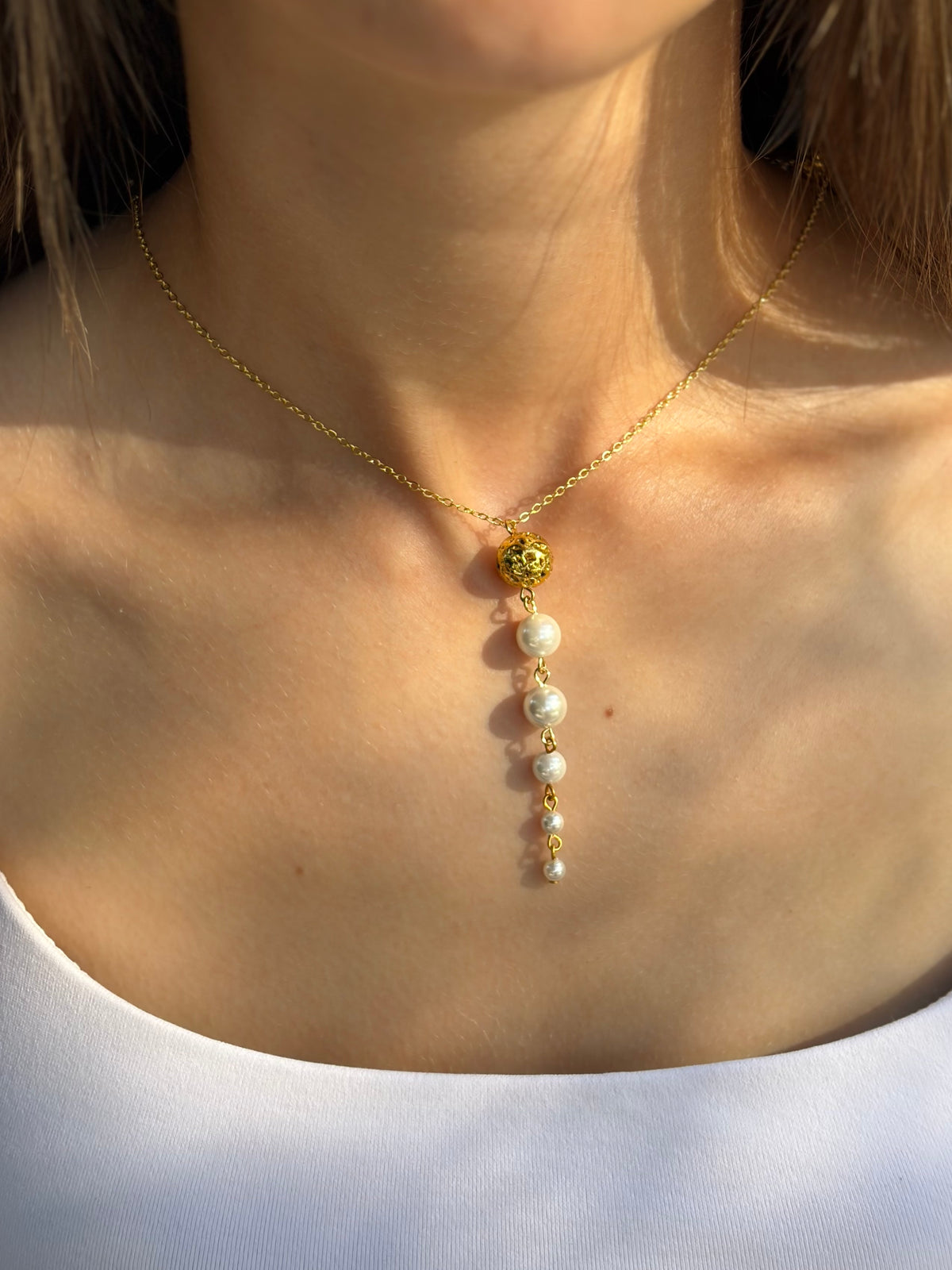 Long Pearl Shell Drop Earrings and Necklace