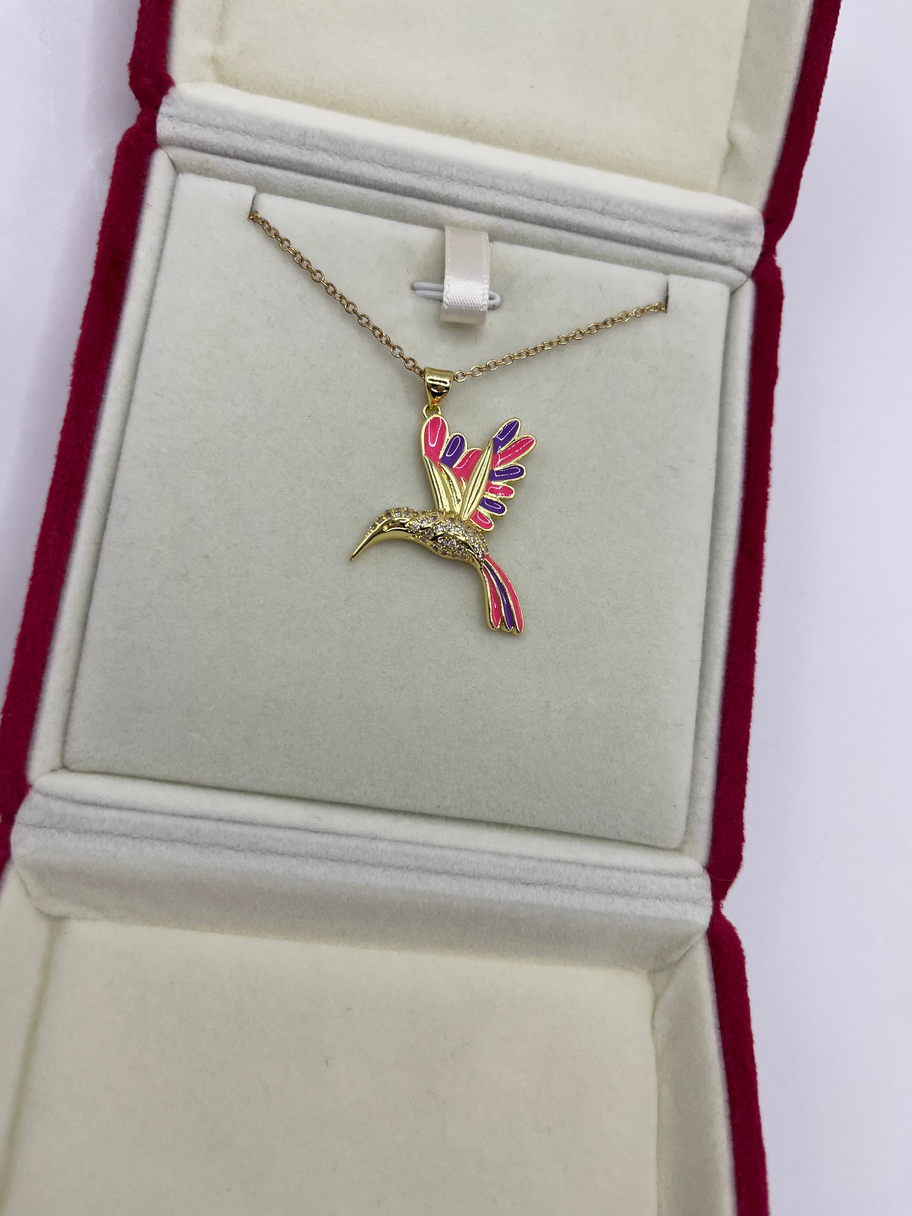 Hummingbird Necklace, Real 18K Gold Plated