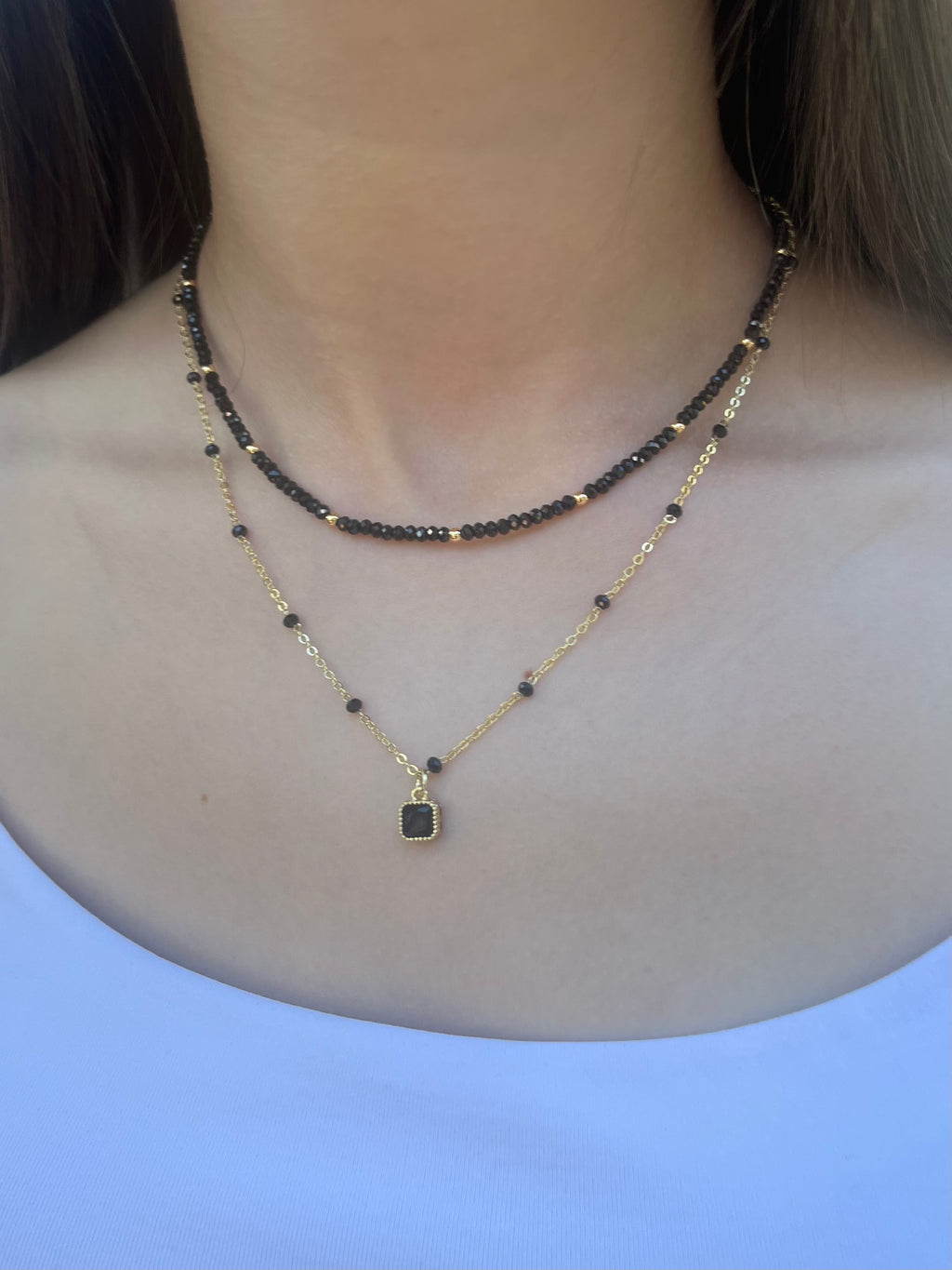 Layered Spinel necklace, zirconia 18K Gold Plated pendant
