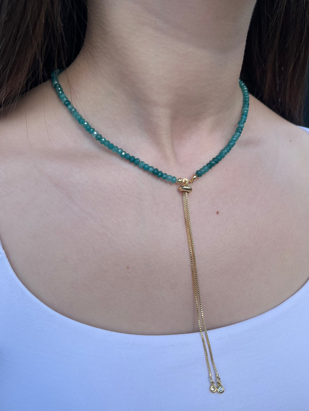 Set: Natural Malaysia Jade Y-Necklace & Earrings, Dark Cyan