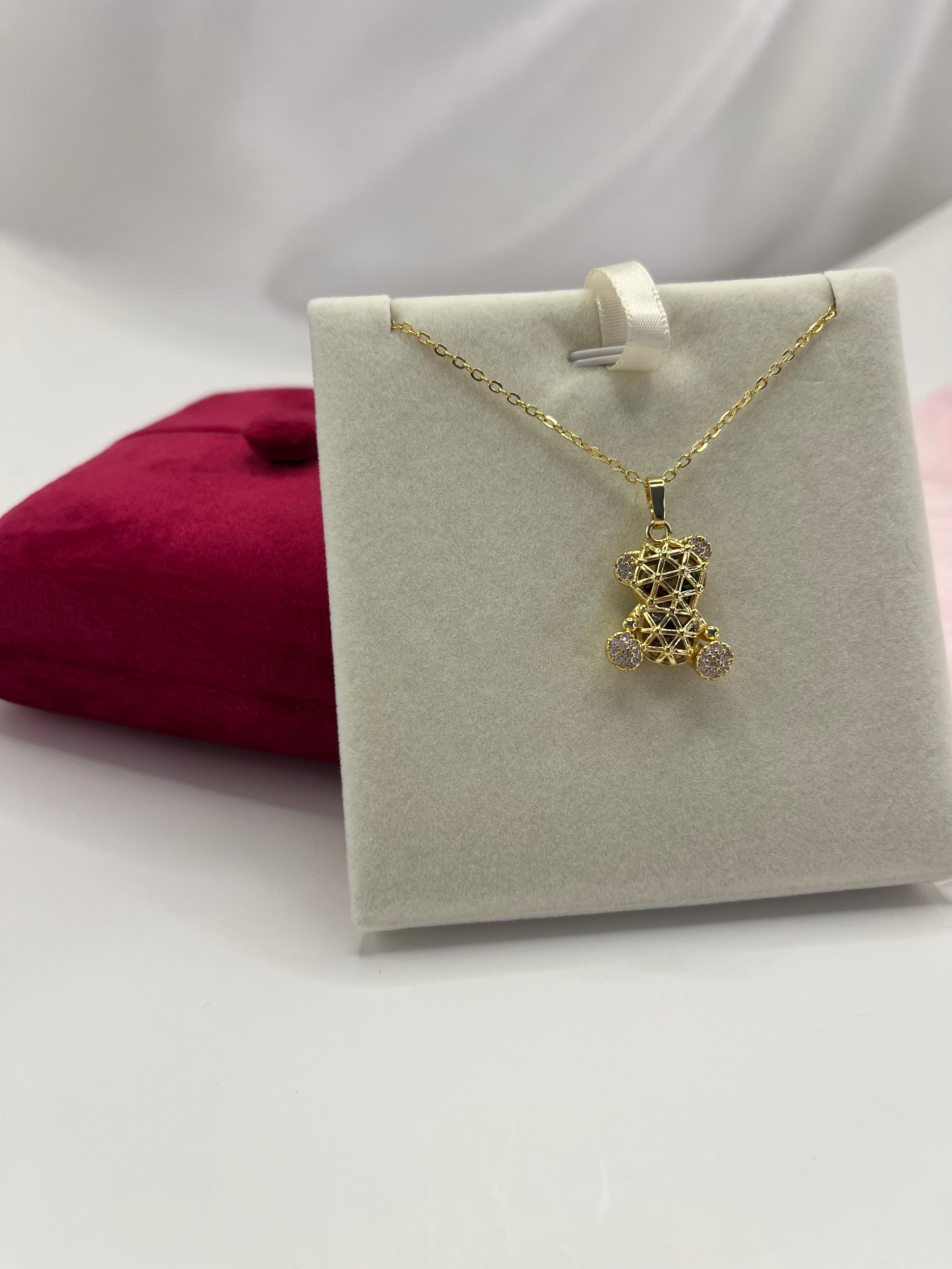 Teddy Bear Necklace, pendant  Real 16K Gold Plated