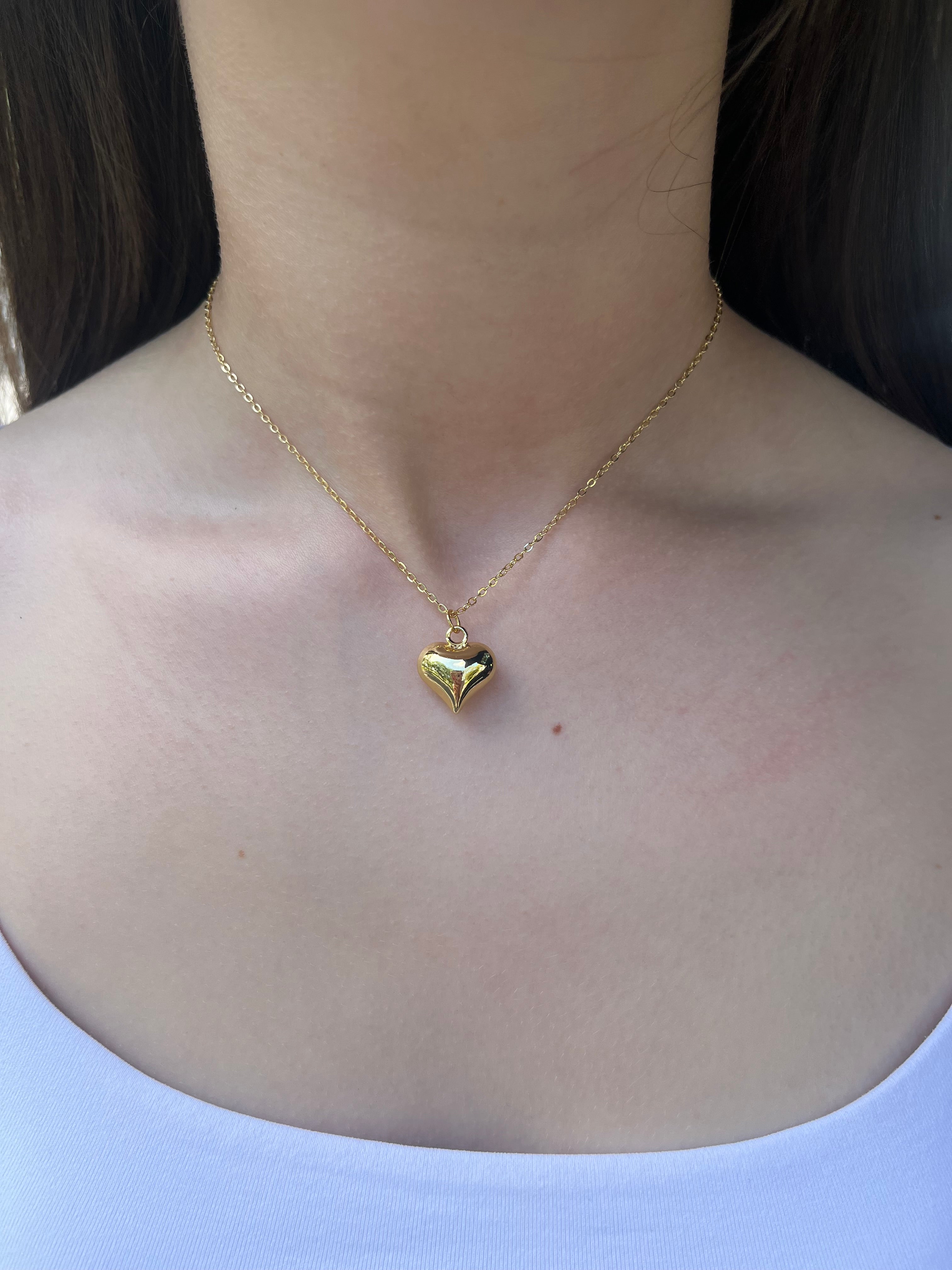 Gold Heart Necklace, Real 18K Gold Plated