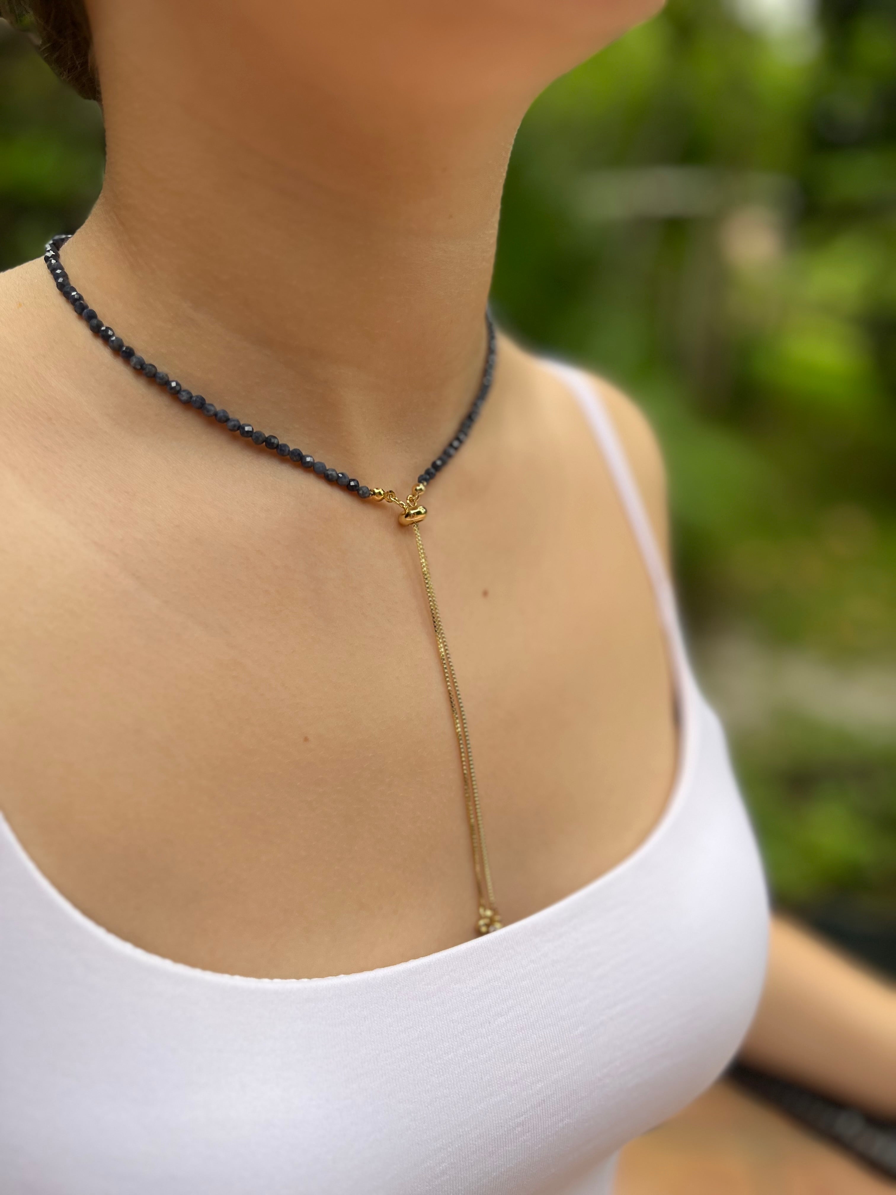 Sapphire Slider Y-Necklace, 18k gold plated